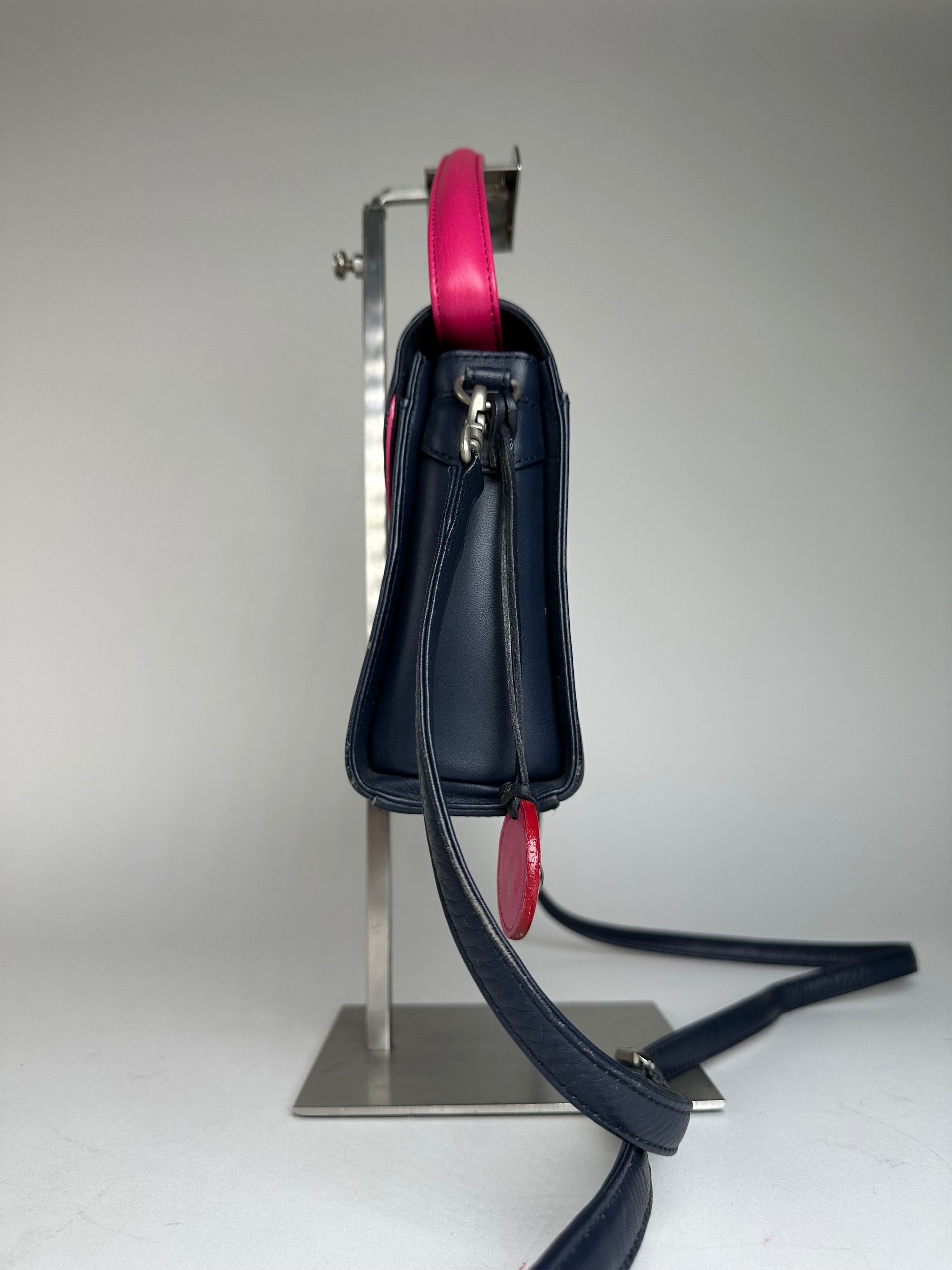 Courreges Vintage 2WAY Leather Handbag Navy Pink Size ONE SIZE - 6 Thumbnail