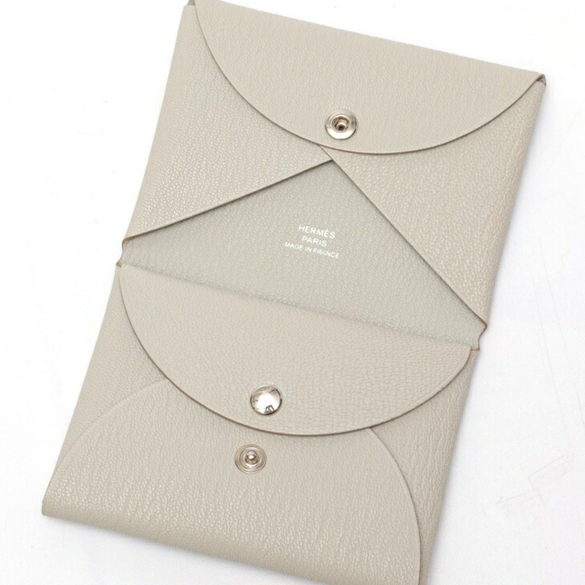Hermes Hermes Calvi Duo Coin Card Case, Chevre leather, Mysore, Green-Gray Size ONE SIZE - 4 Thumbnail