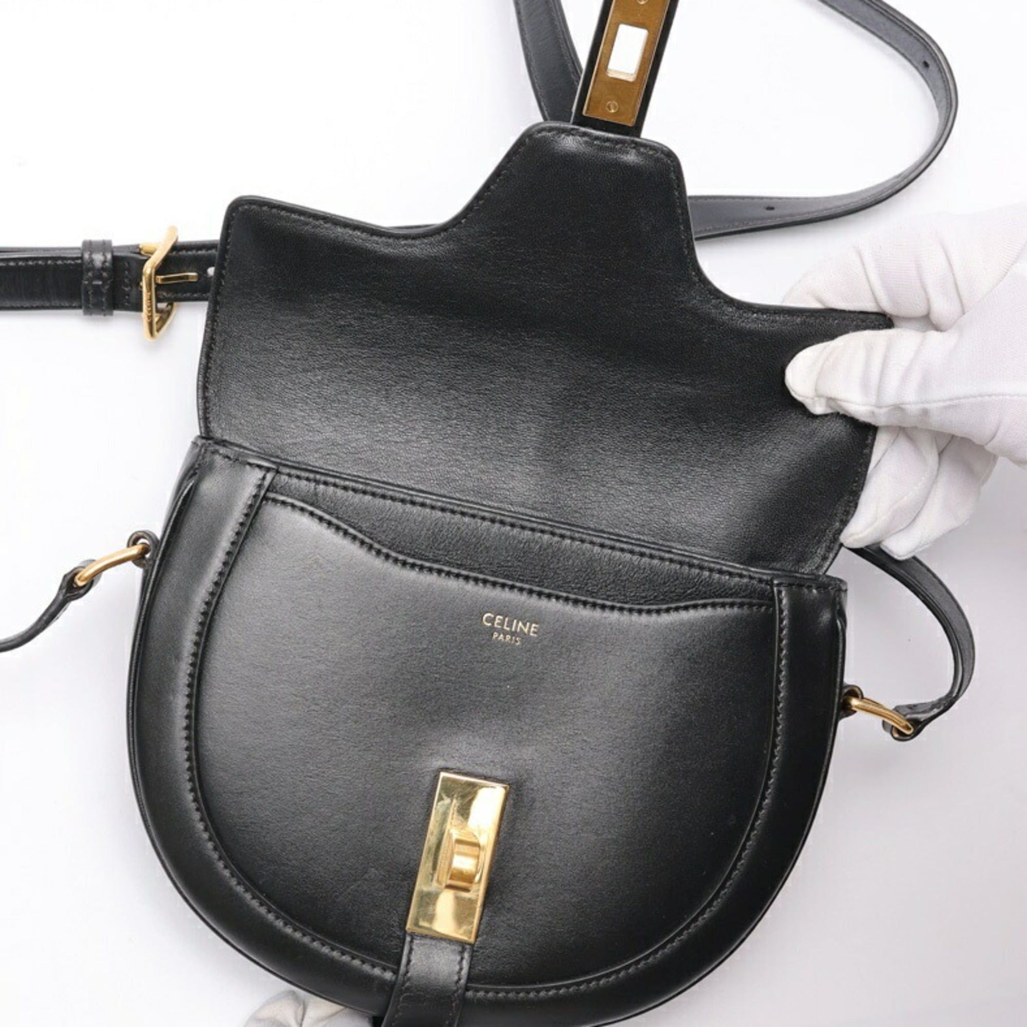 Celine Celine 16 Seize Besace Small Shoulder Bag 18801 Leather Black Size ONE SIZE - 6 Thumbnail