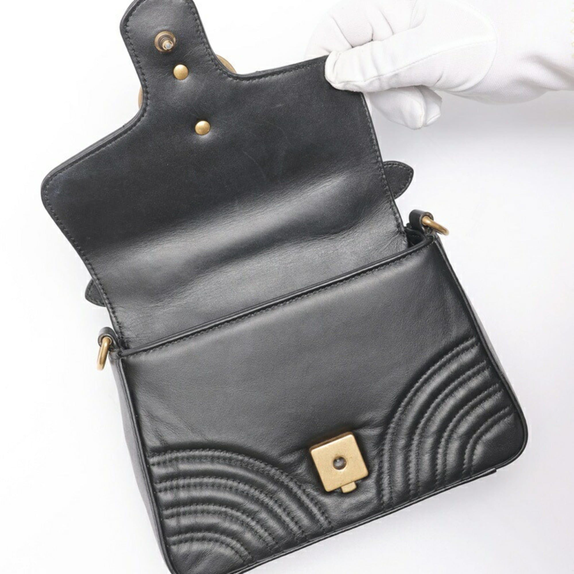 Gucci Gucci GG Marmont Mini Chain Shoulder Bag 547260 Leather Black Size ONE SIZE - 5 Thumbnail