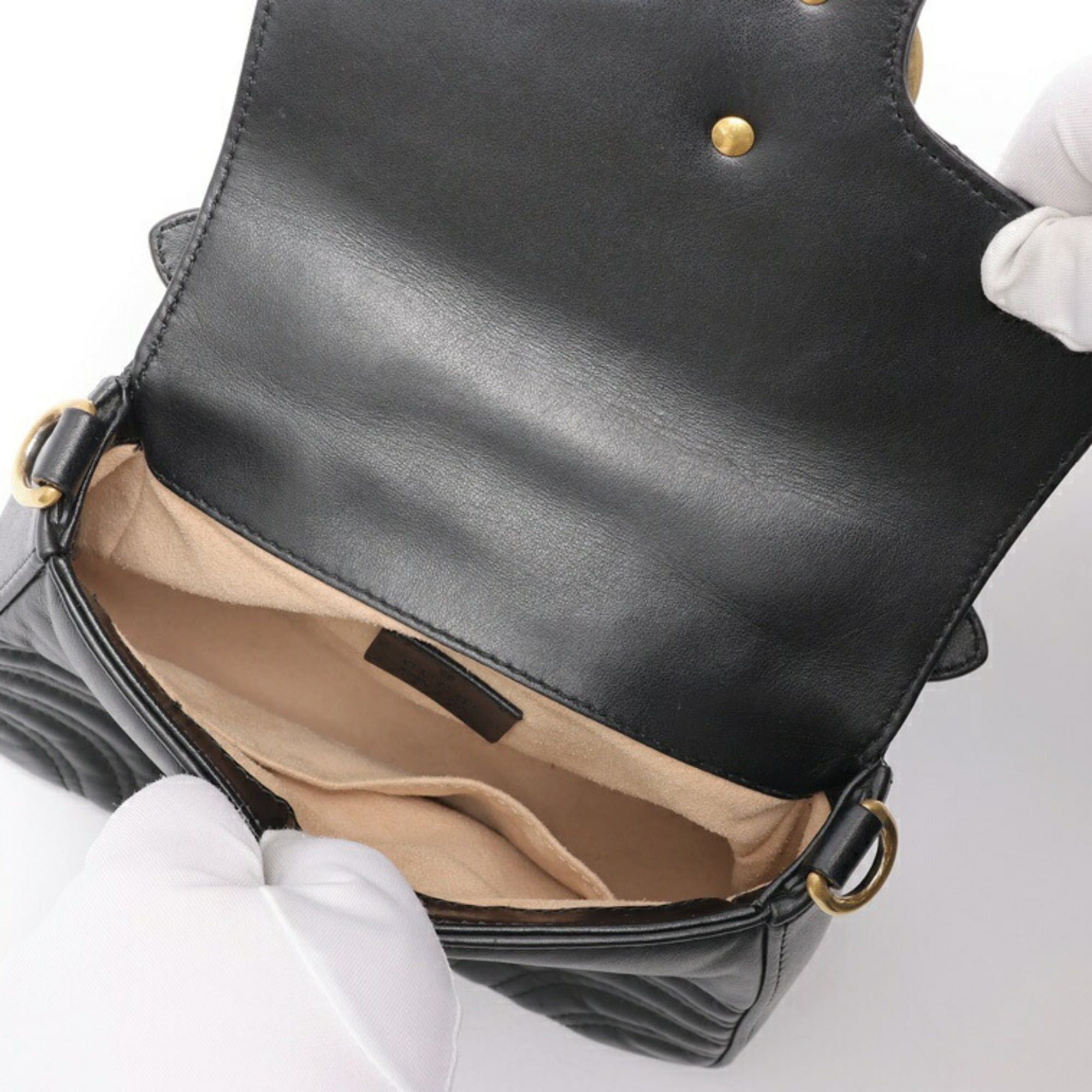 Gucci Gucci GG Marmont Mini Chain Shoulder Bag 547260 Leather Black Size ONE SIZE - 6 Thumbnail