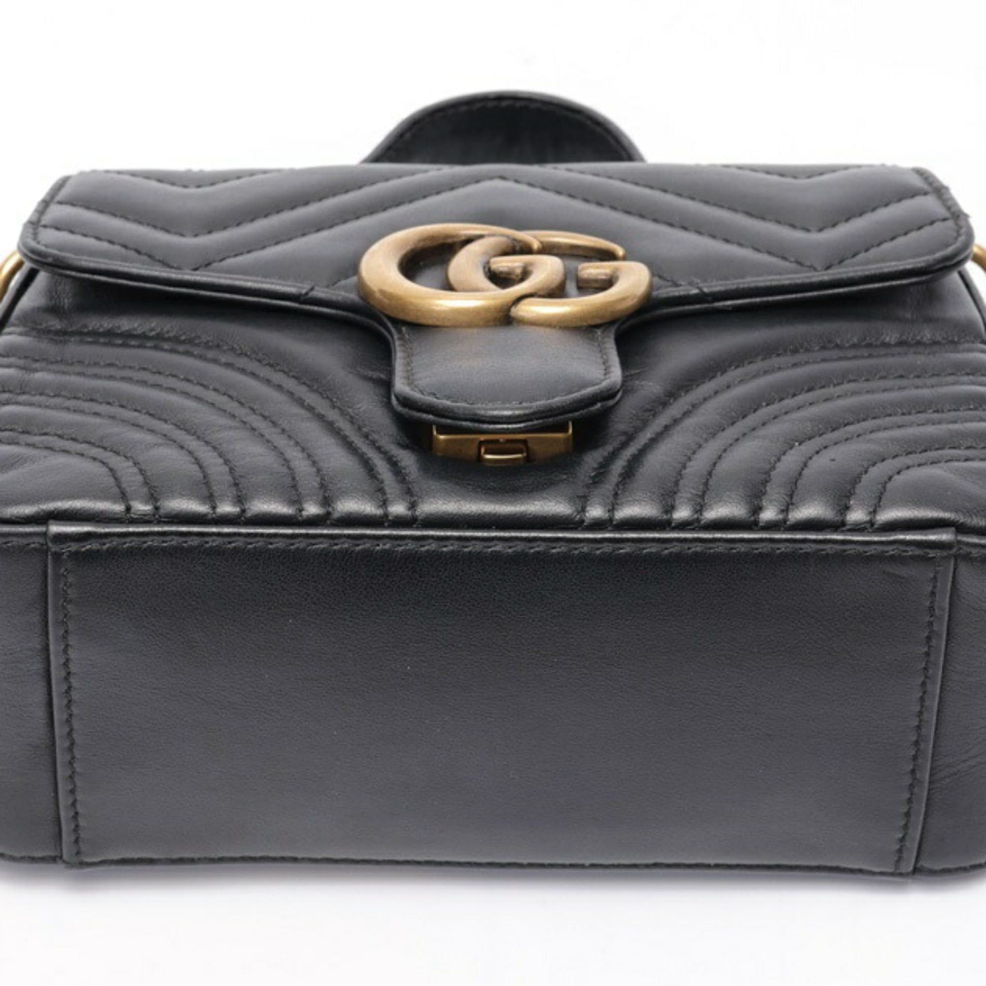 Gucci Gucci GG Marmont Mini Chain Shoulder Bag 547260 Leather Black Size ONE SIZE - 4 Thumbnail