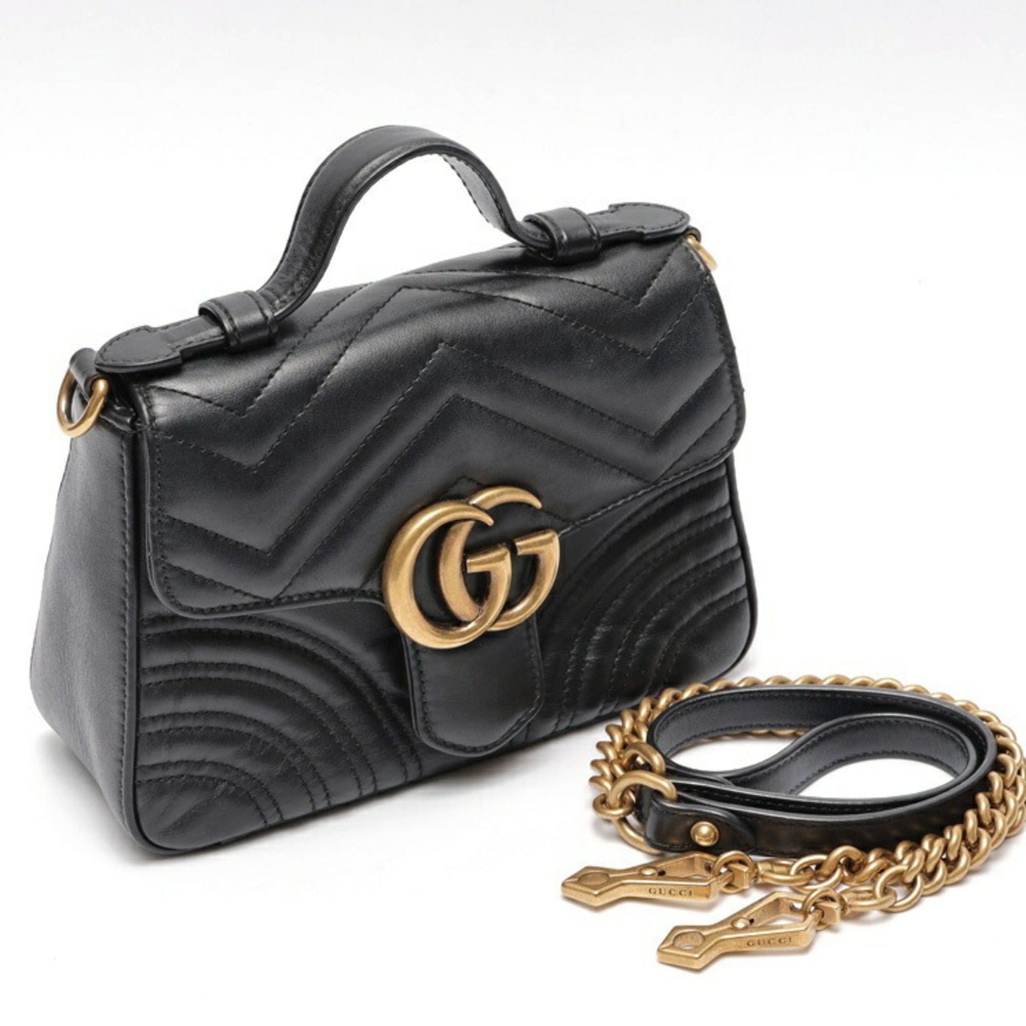 Gucci Gucci GG Marmont Mini Chain Shoulder Bag 547260 Leather Black Size ONE SIZE - 7 Thumbnail
