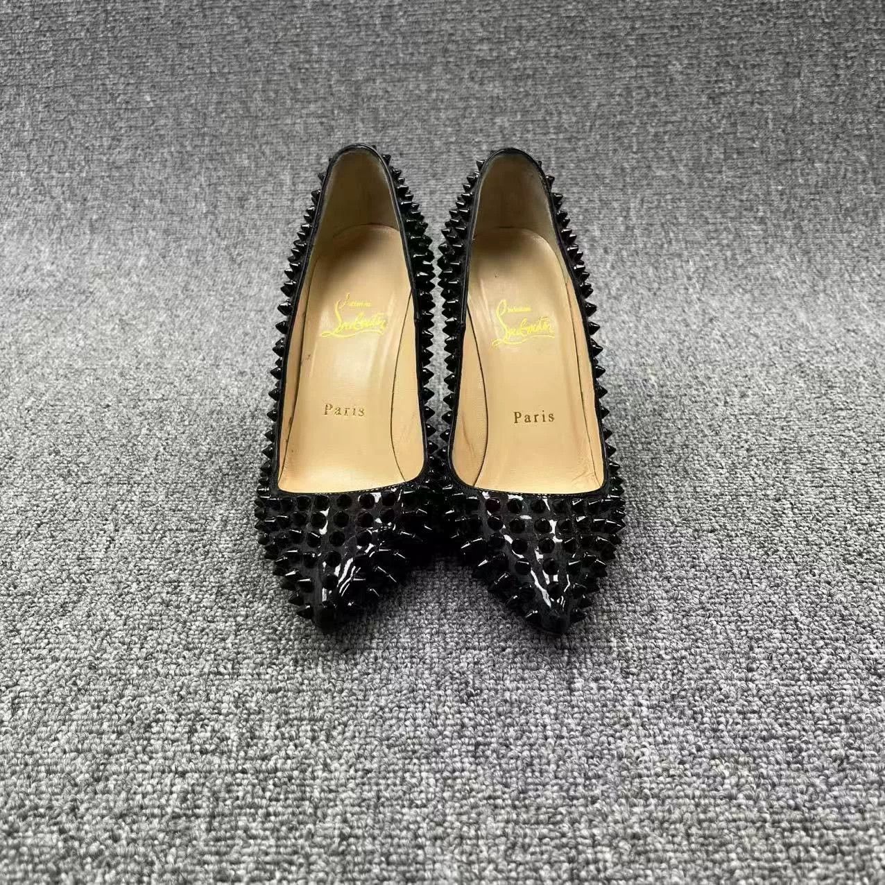 Christian Louboutin Christian Louboutin Black Rivet Red Sole Heels Size US 5.5 / IT 35.5 - 2 Thumbnail