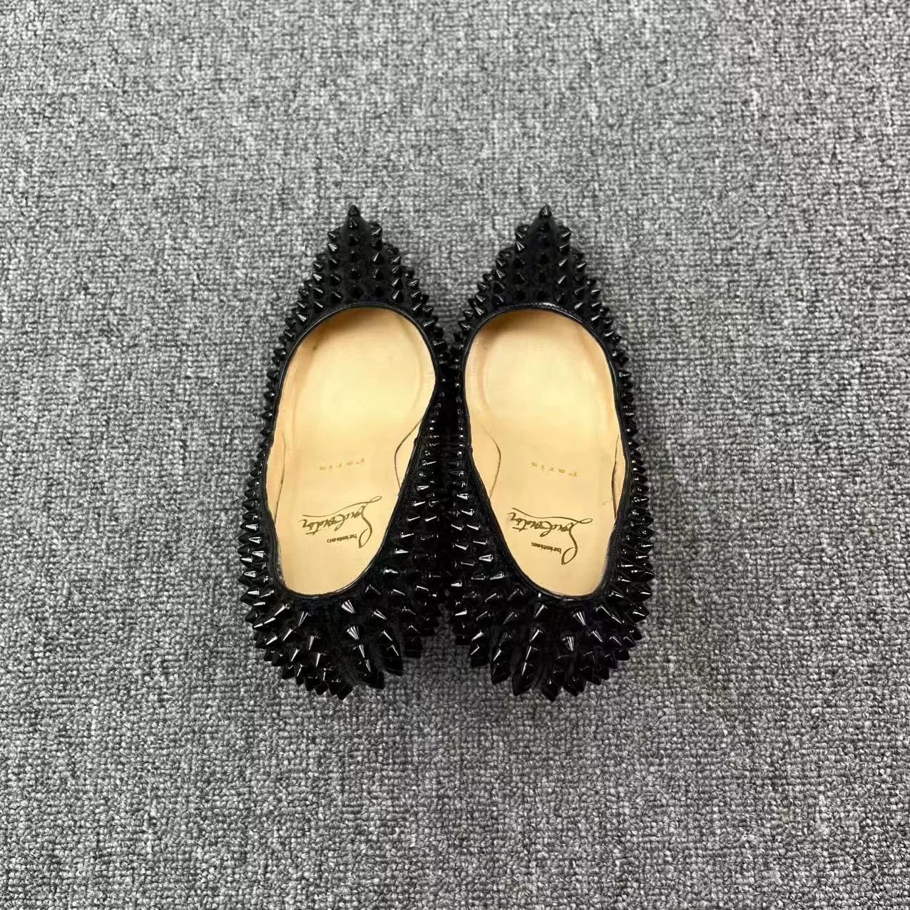 Christian Louboutin Christian Louboutin Black Rivet Red Sole Heels Size US 5.5 / IT 35.5 - 3 Thumbnail