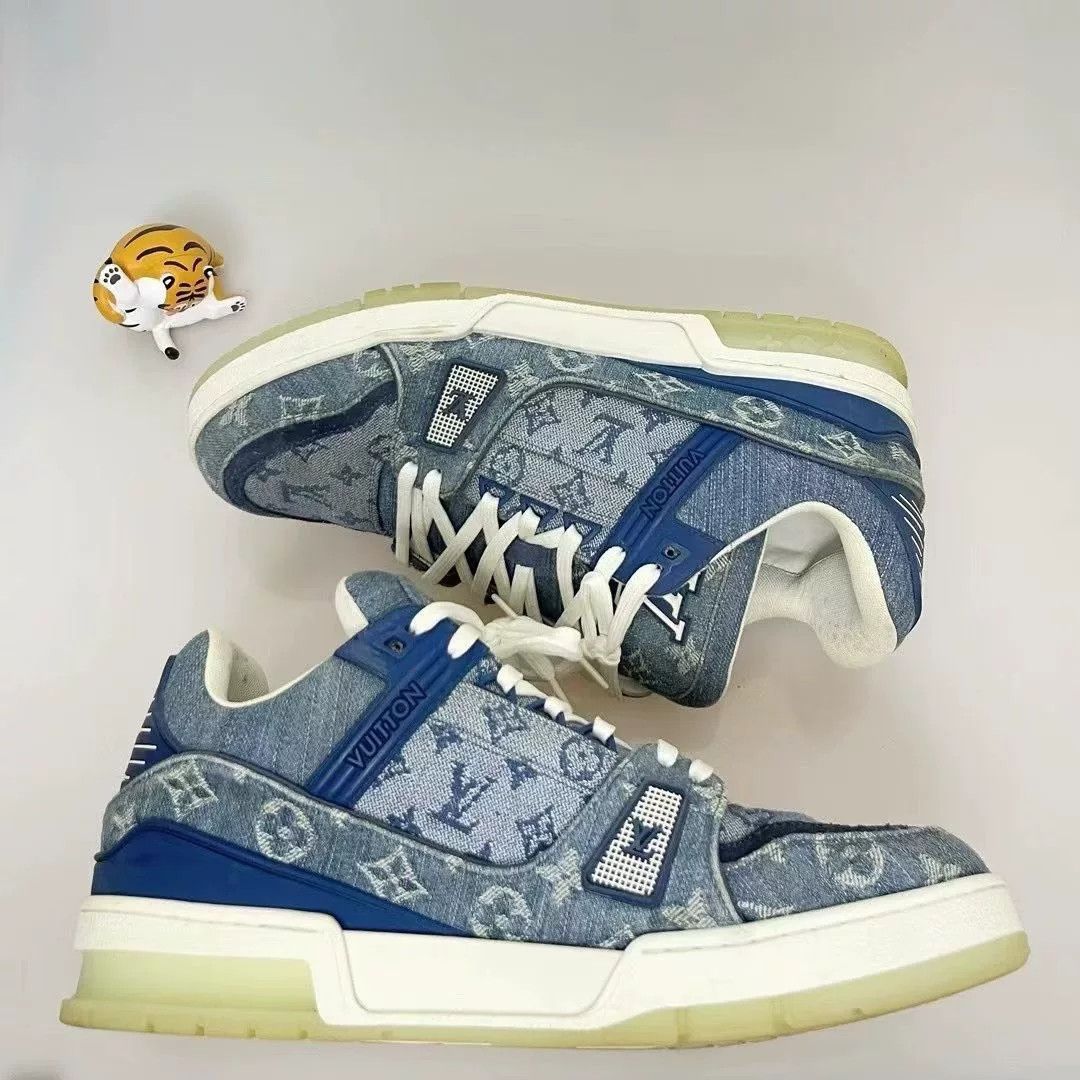 Louis Vuitton LV Trainer Denim Blue Shoes Size US 9.5 / EU 42-43 - 4 Thumbnail