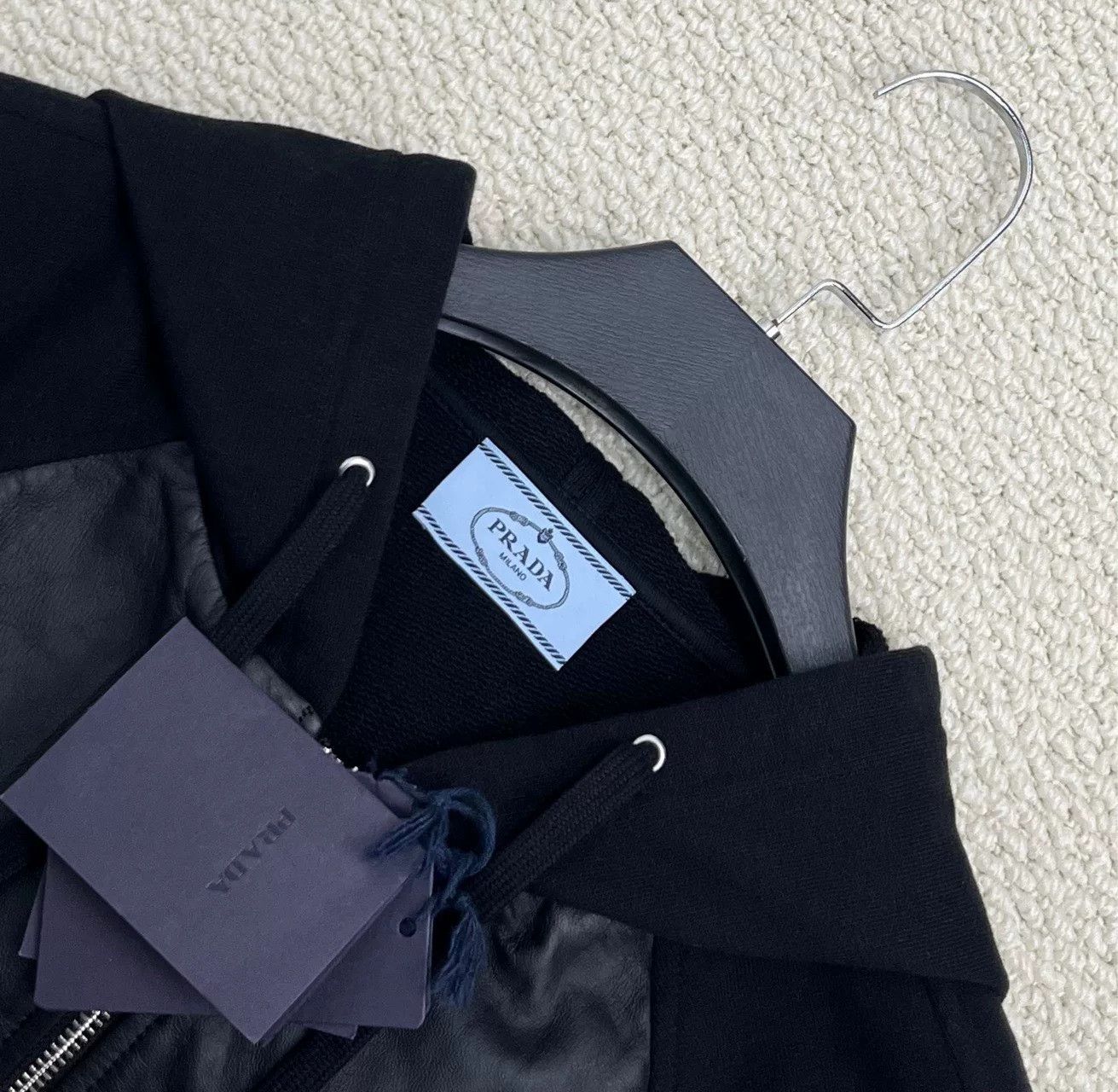 Prada Prada SS23 Black Lambskin Silk Logo Hooded Jacket Size US M / EU 48-50 / 2 - 2 Thumbnail