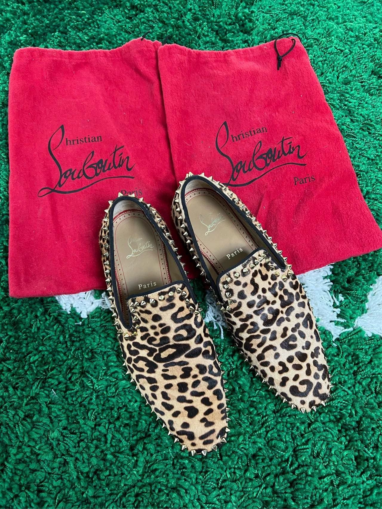 Christian Louboutin Christian Louboutin Leopard Gold Stud Red Sole Size US 8.5 / IT 38.5 - 8 Thumbnail