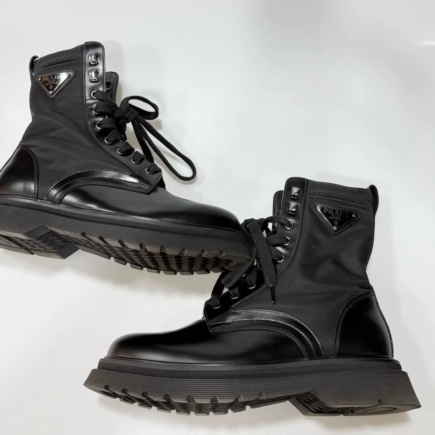 Prada Prada Black Iron Triangle Logo Martin Boots Size US 7 / IT 37 - 2 Thumbnail