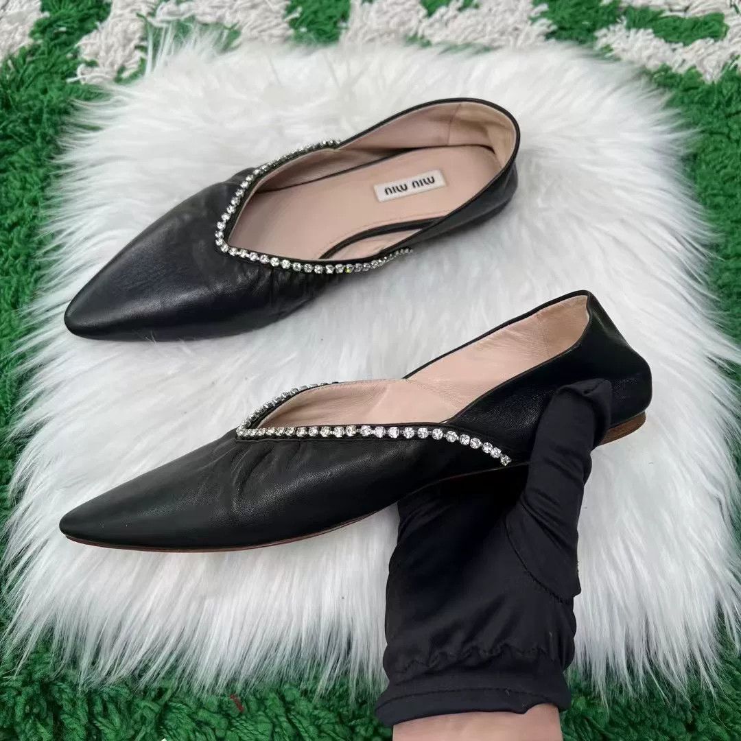 Miu Miu Miu Miu Lambskin Rhinestone Flat Shoes Size US 6 / IT 36 - 2 Thumbnail