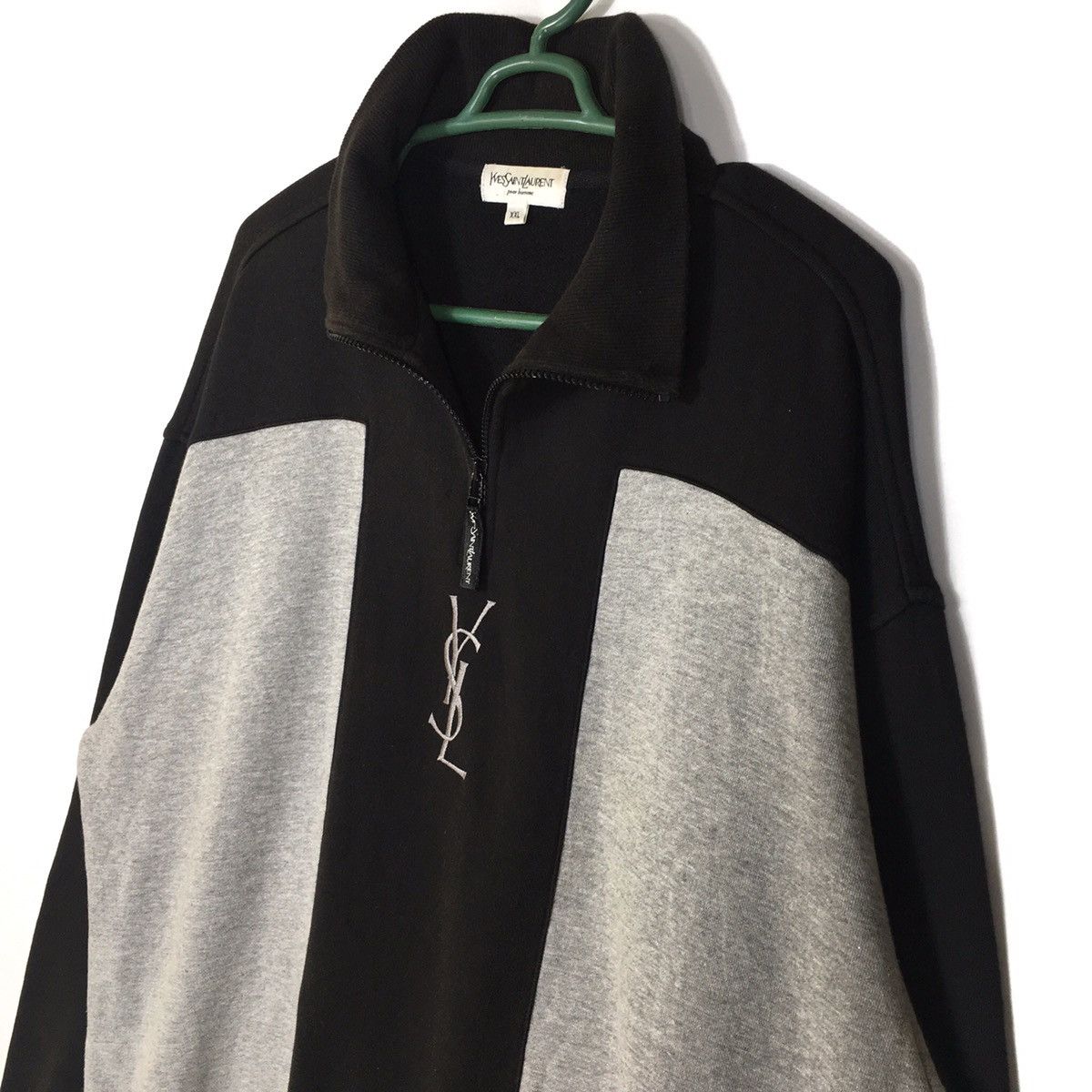 image of Saint Laurent Paris x YVES Saint Laurent YSL Sweatshirt Halfzip Sweatshirt in Black (Size Large)