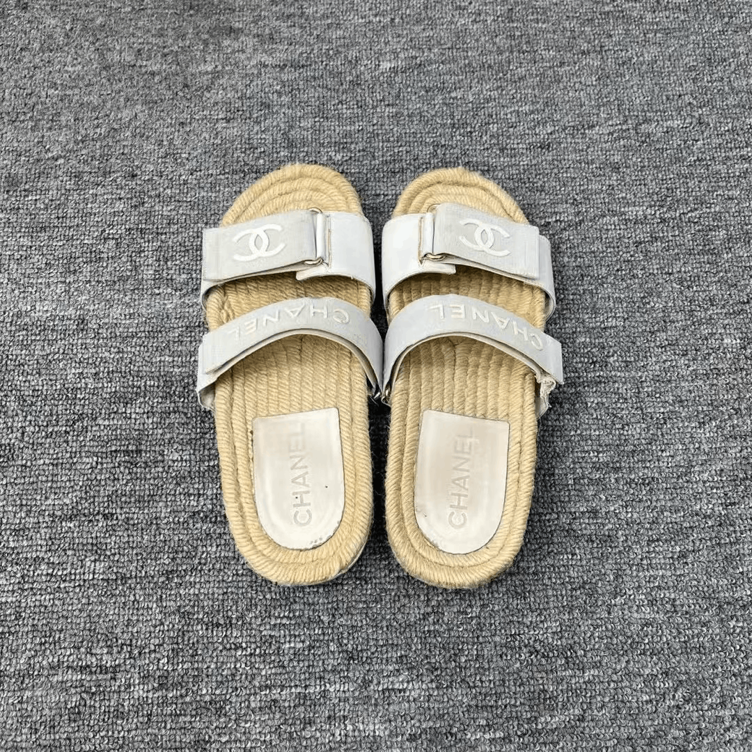 Chanel Chanel Double C Logo Velcro Straw Sandals Size US 5 / IT 35 - 3 Thumbnail