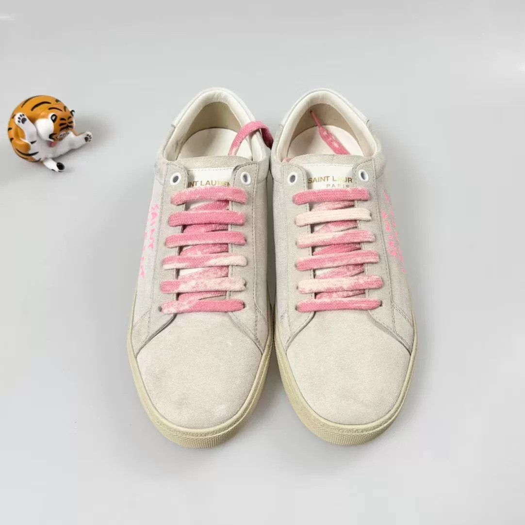 Yves Saint Laurent YSL Pastel Pink Suede Side Logo Sneakers Size US 7 / IT 37 - 3 Thumbnail