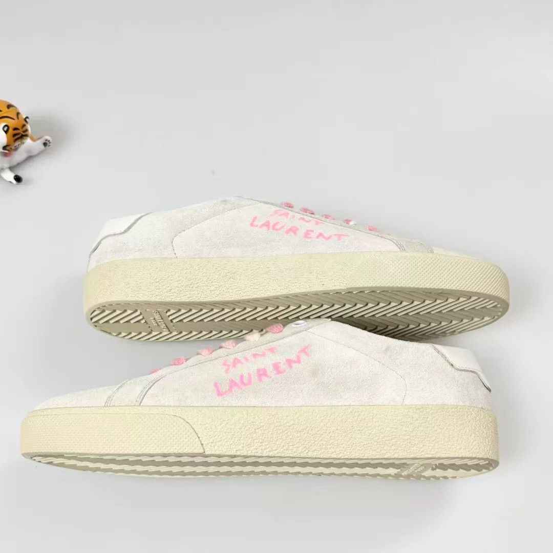 Yves Saint Laurent YSL Pastel Pink Suede Side Logo Sneakers Size US 7 / IT 37 - 2 Thumbnail