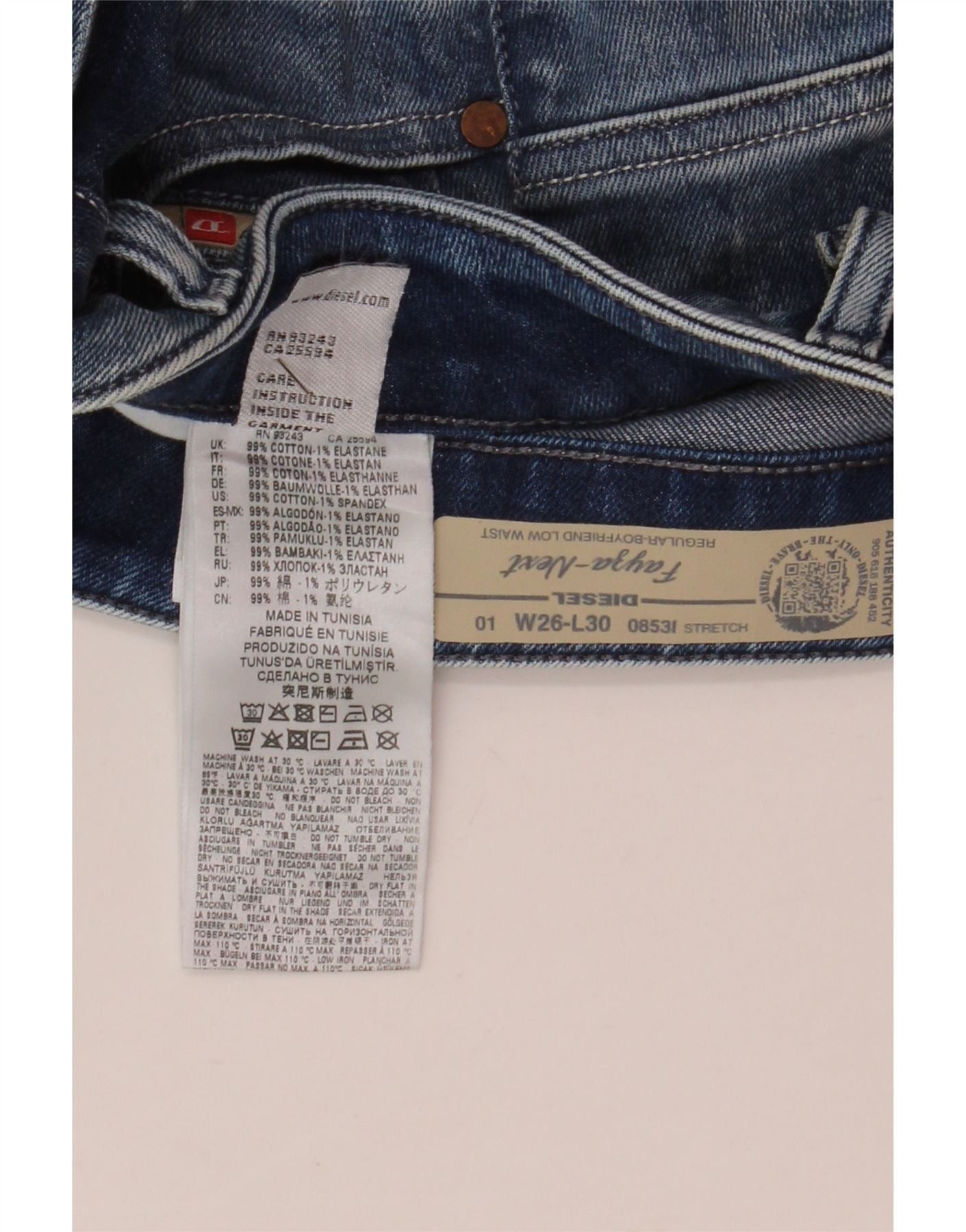 Diesel Womens Boyfriend Low Waist Regular Tapered Jeans W26 L25 Blu Size 42" / US 20 - 3 Thumbnail