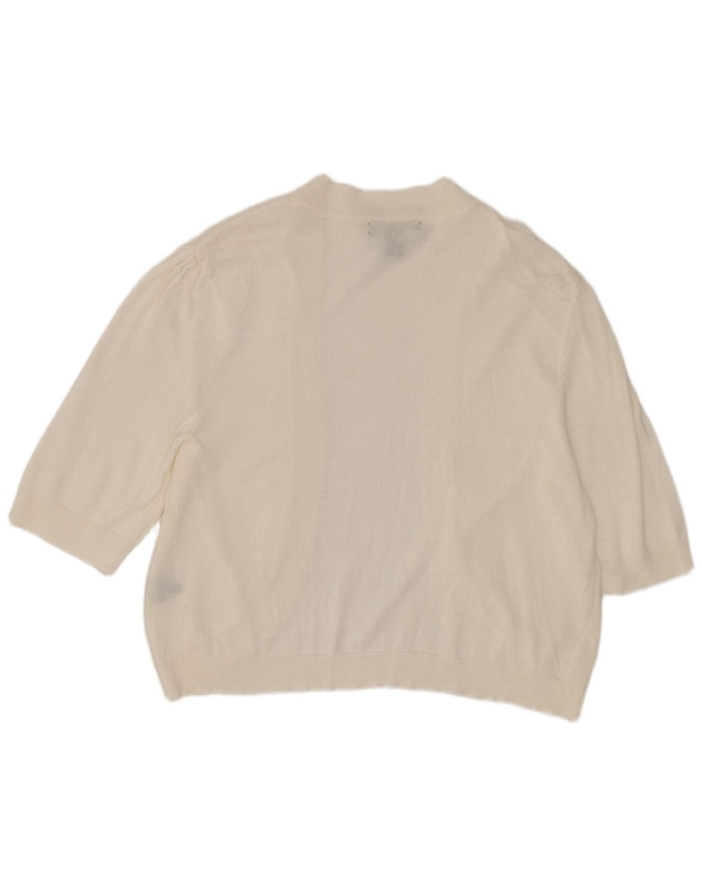Ralph Lauren Womens Short Sleeve Open Cardigan Sweater UK 16 Large White Size M / US 6-8 / IT 42-44 - 2 Thumbnail