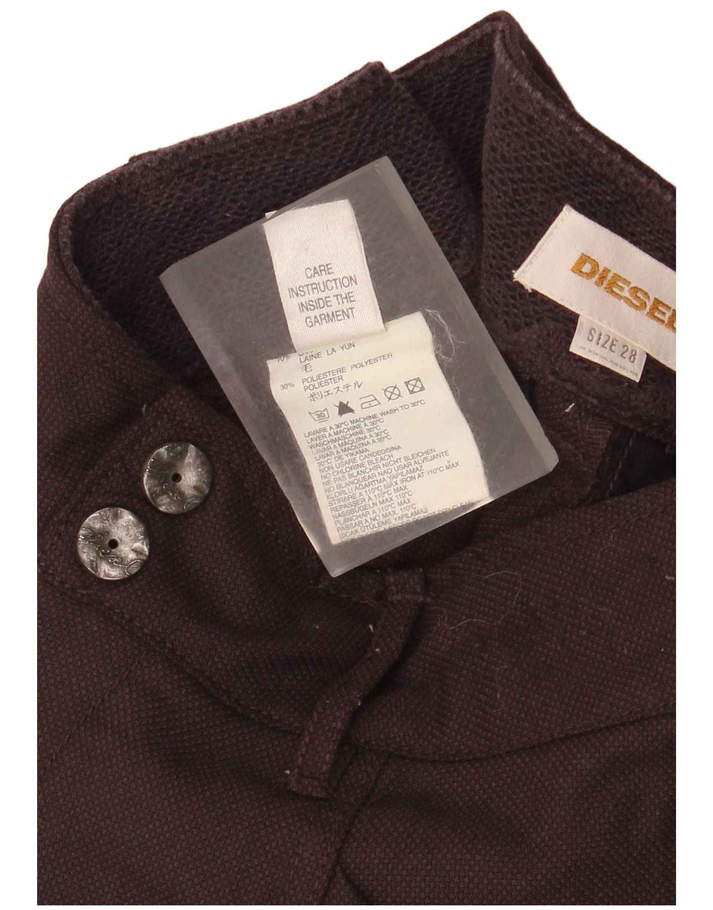 Diesel Womens High Waist Casual Shorts W28 Medium Brown Wool Size 24" / US 00 / IT 34 - 4 Thumbnail