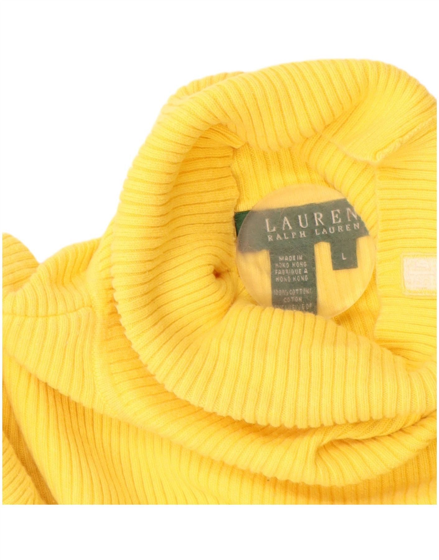 Ralph Lauren Womens Roll Neck Jumper Sweater UK 14 Large Yellow Cotton Size S / US 4 / IT 40 - 2 Thumbnail