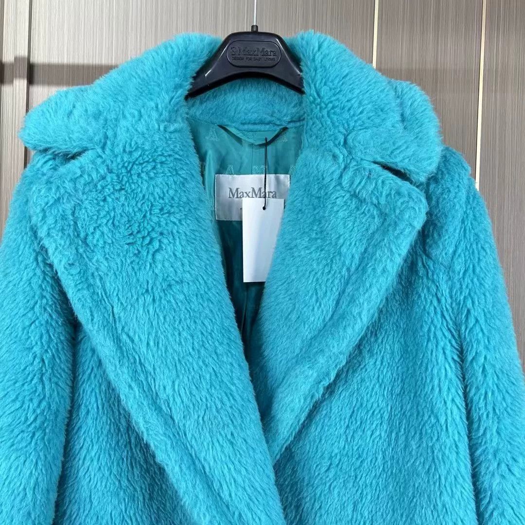 Max Mara Maxmara Lake Blue Teddy Fur Coat Size XXS / US 00 / IT 34 - 3 Thumbnail