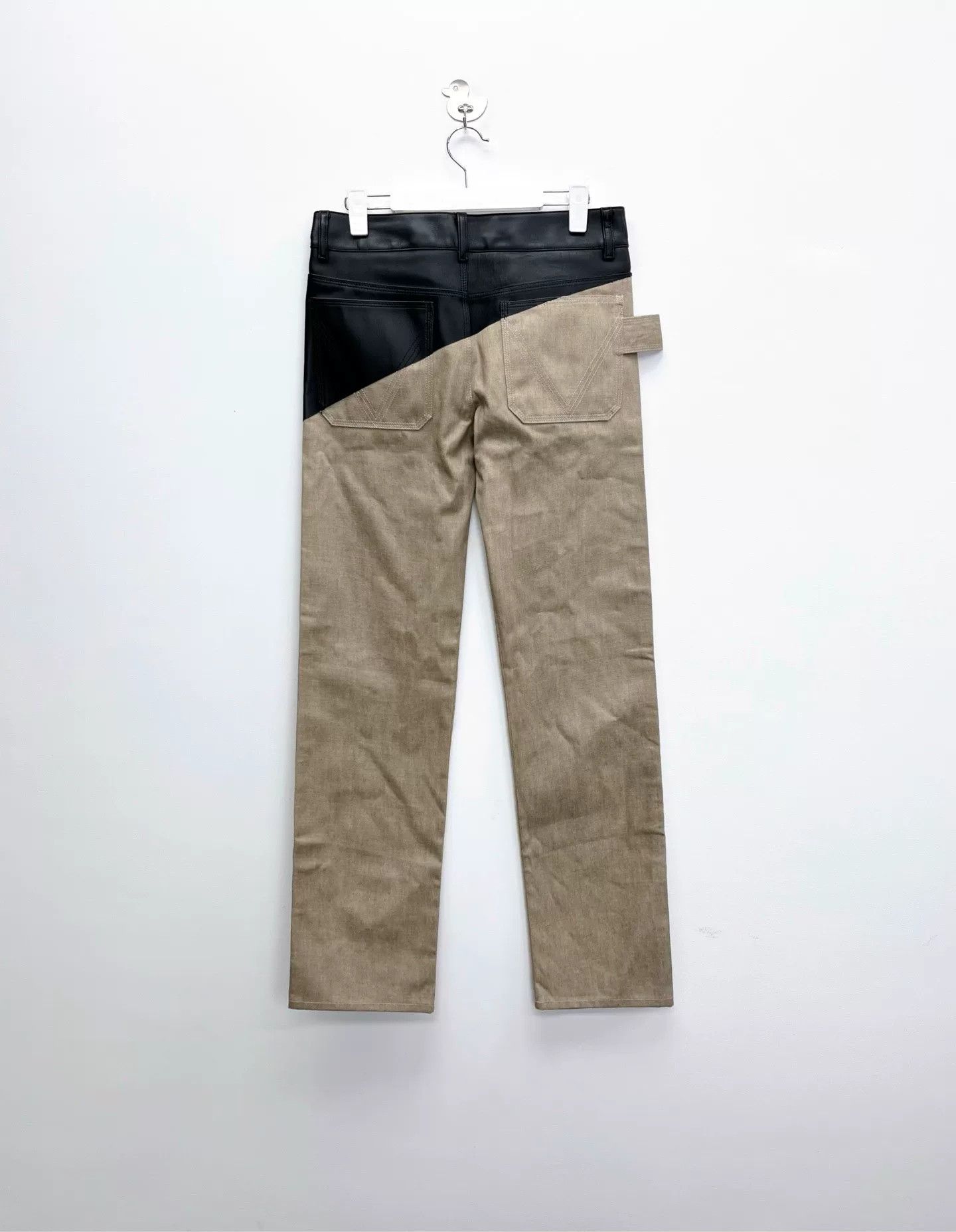 Bottega Veneta Bottega Veneta Khaki Leather-Paneled High-Waist Denim Pants Size 38" / US 16 / IT 52 - 2 Thumbnail