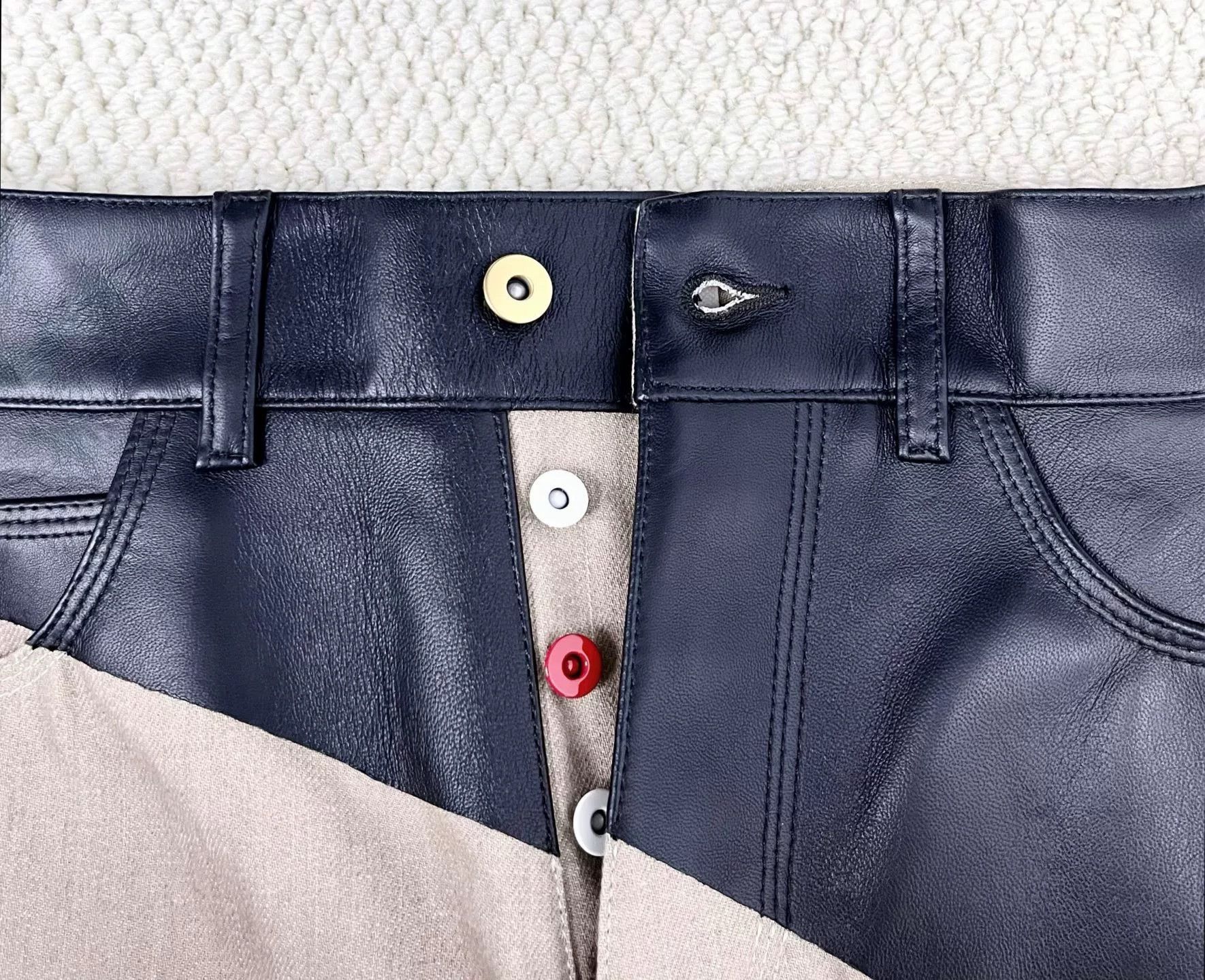 Bottega Veneta Bottega Veneta Khaki Leather-Paneled High-Waist Denim Pants Size 38" / US 16 / IT 52 - 5 Thumbnail