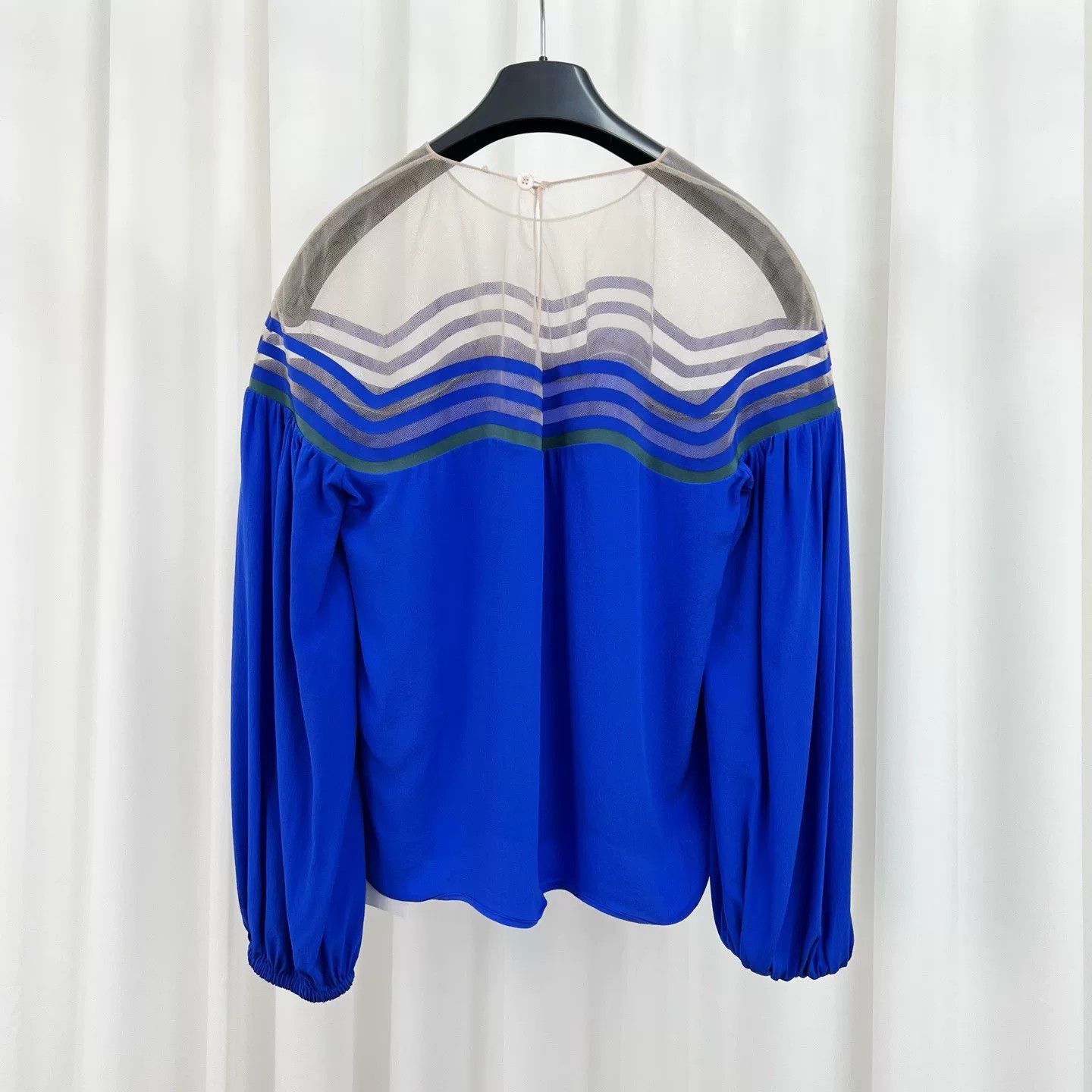Fendi Fendi Blue White Silk Lantern Sleeve Top Size S / US 4 / IT 40 - 2 Thumbnail