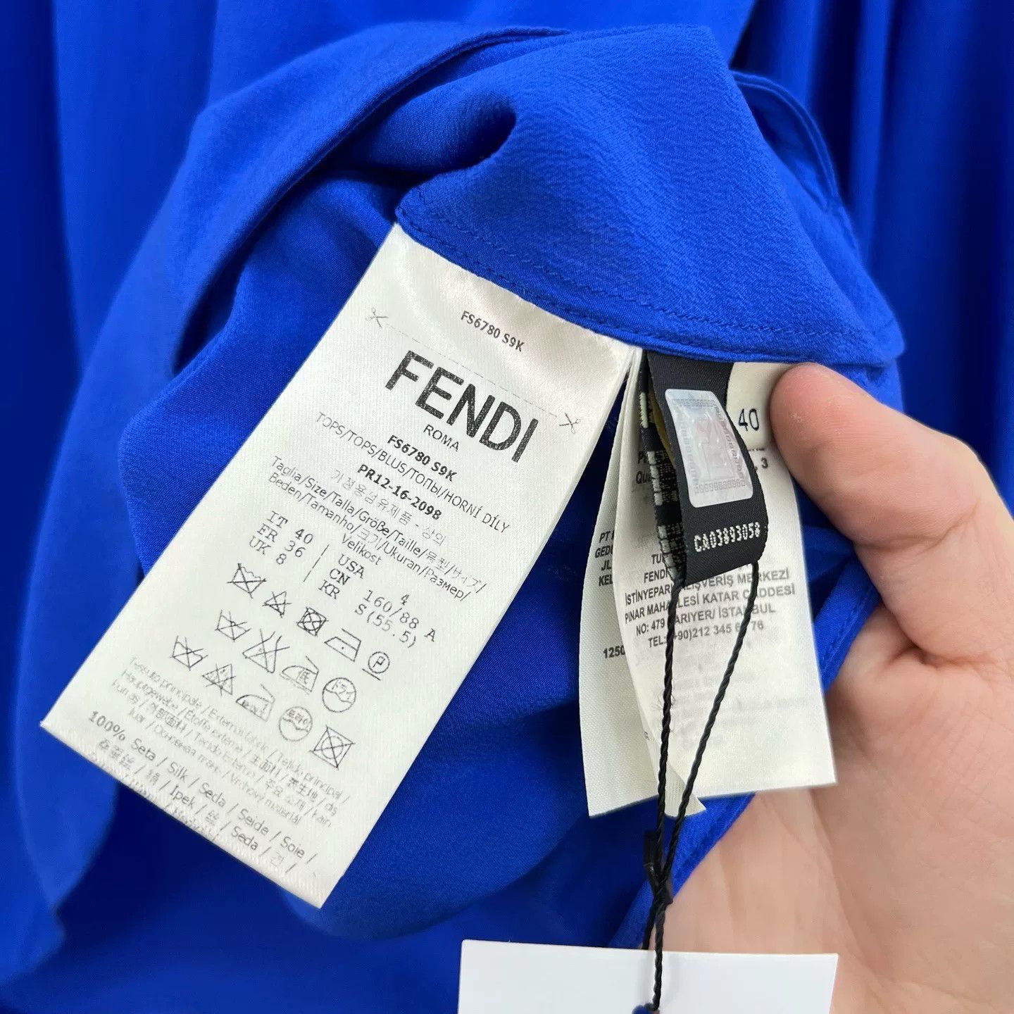 Fendi Fendi Blue White Silk Lantern Sleeve Top Size S / US 4 / IT 40 - 5 Thumbnail