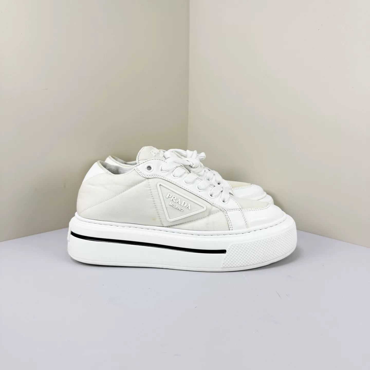 Prada Prada Marco Triangle Logo Thick Sole Sneakers Size US 4.5 / IT 34.5 - 4 Thumbnail