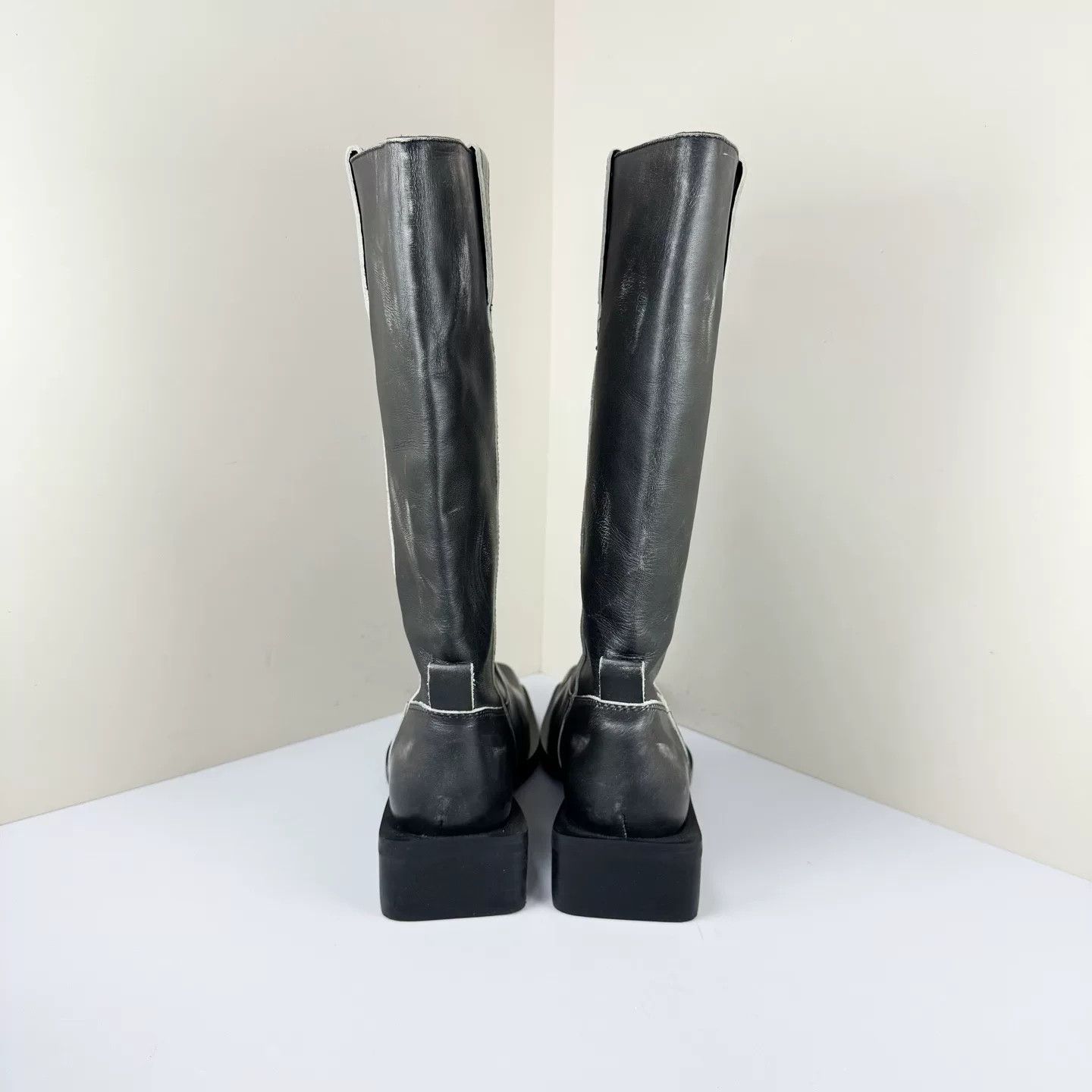 Ganni Ganni Distressed Square Toe Leather Boots Size US 8 / IT 38 - 3 Thumbnail