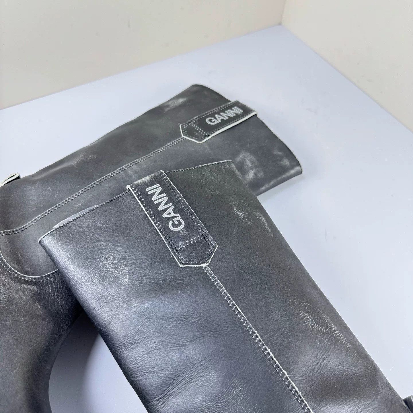 Ganni Ganni Distressed Square Toe Leather Boots Size US 8 / IT 38 - 5 Thumbnail