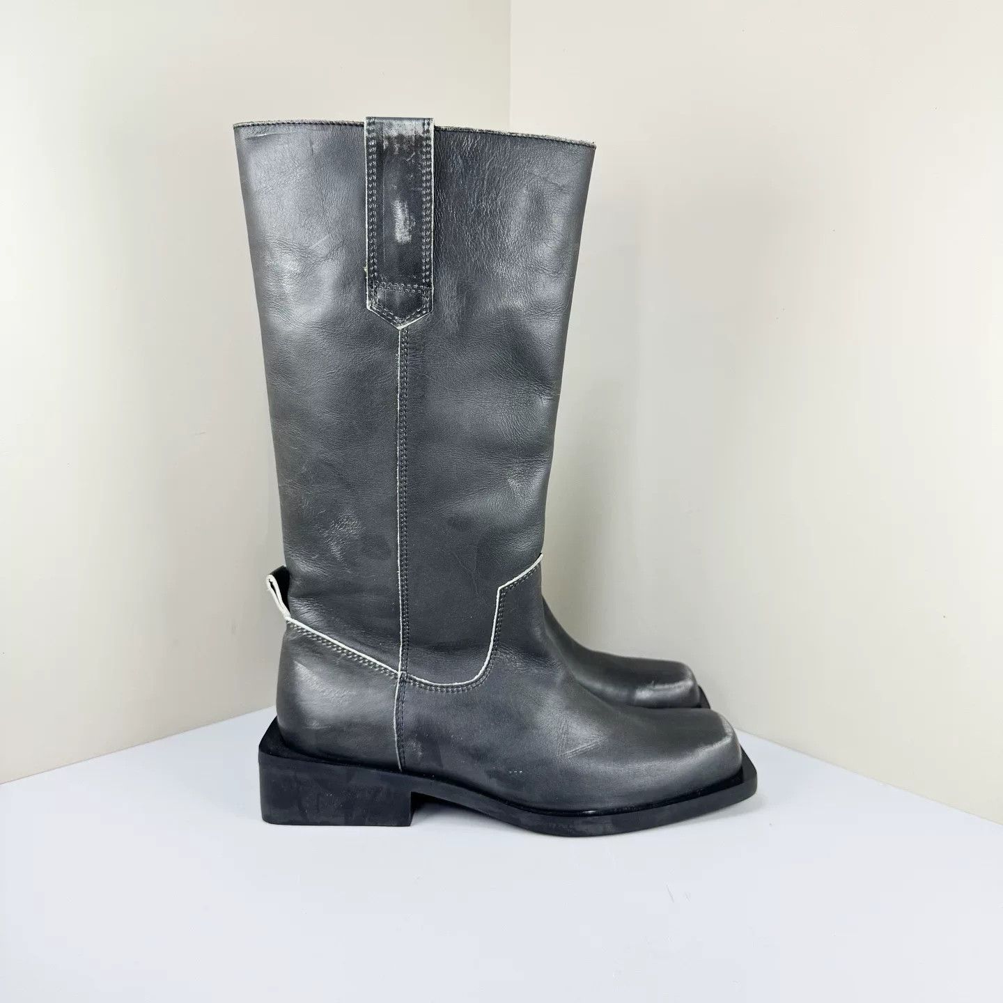 Ganni Ganni Distressed Square Toe Leather Boots Size US 8 / IT 38 - 4 Thumbnail