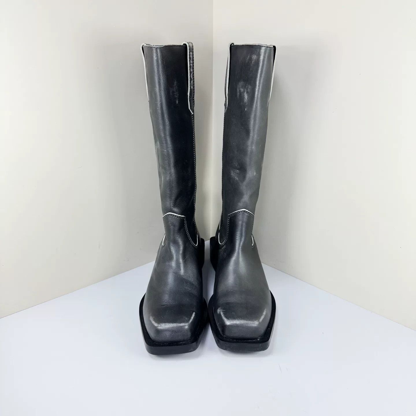 Ganni Ganni Distressed Square Toe Leather Boots Size US 8 / IT 38 - 2 Thumbnail