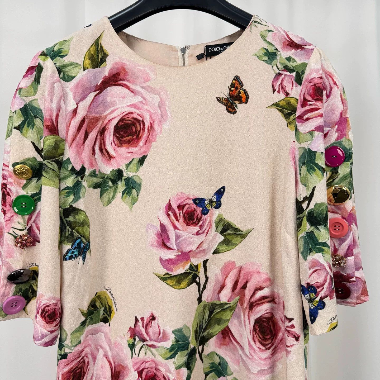 Dolce & Gabbana Dolce&Gabbana Crystal Buckle Rose Silk Dress Size S / US 4 / IT 40 - 3 Thumbnail