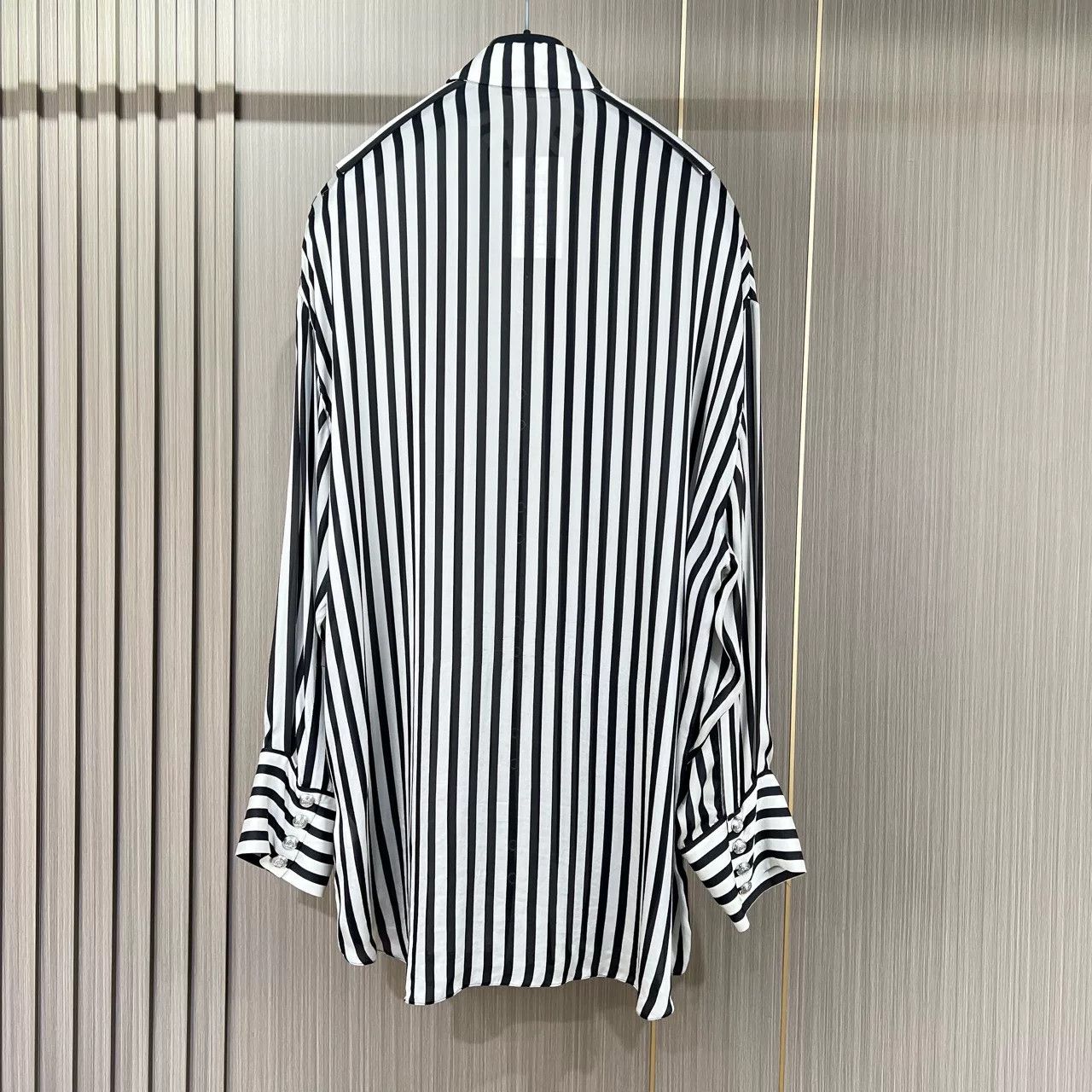 Balmain Balmain Silver Button Silk Striped Shirt Size XXS / US 00 / IT 34 - 2 Thumbnail
