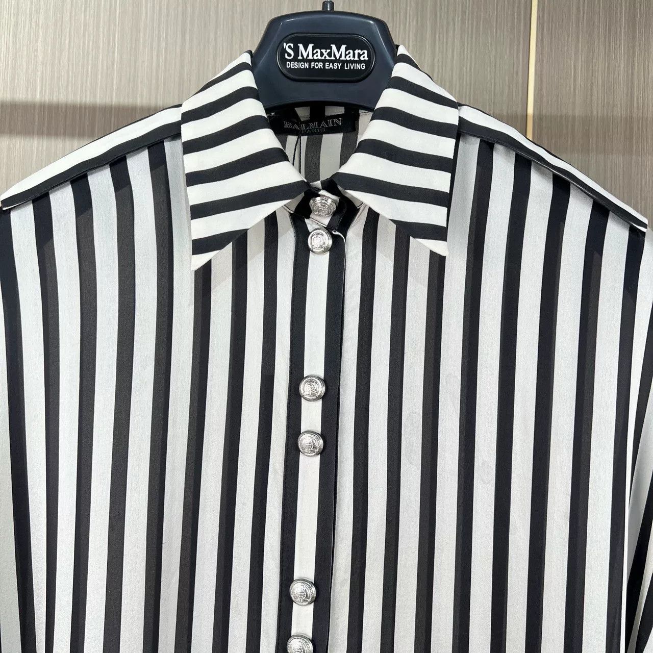 Balmain Balmain Silver Button Silk Striped Shirt Size XXS / US 00 / IT 34 - 3 Thumbnail