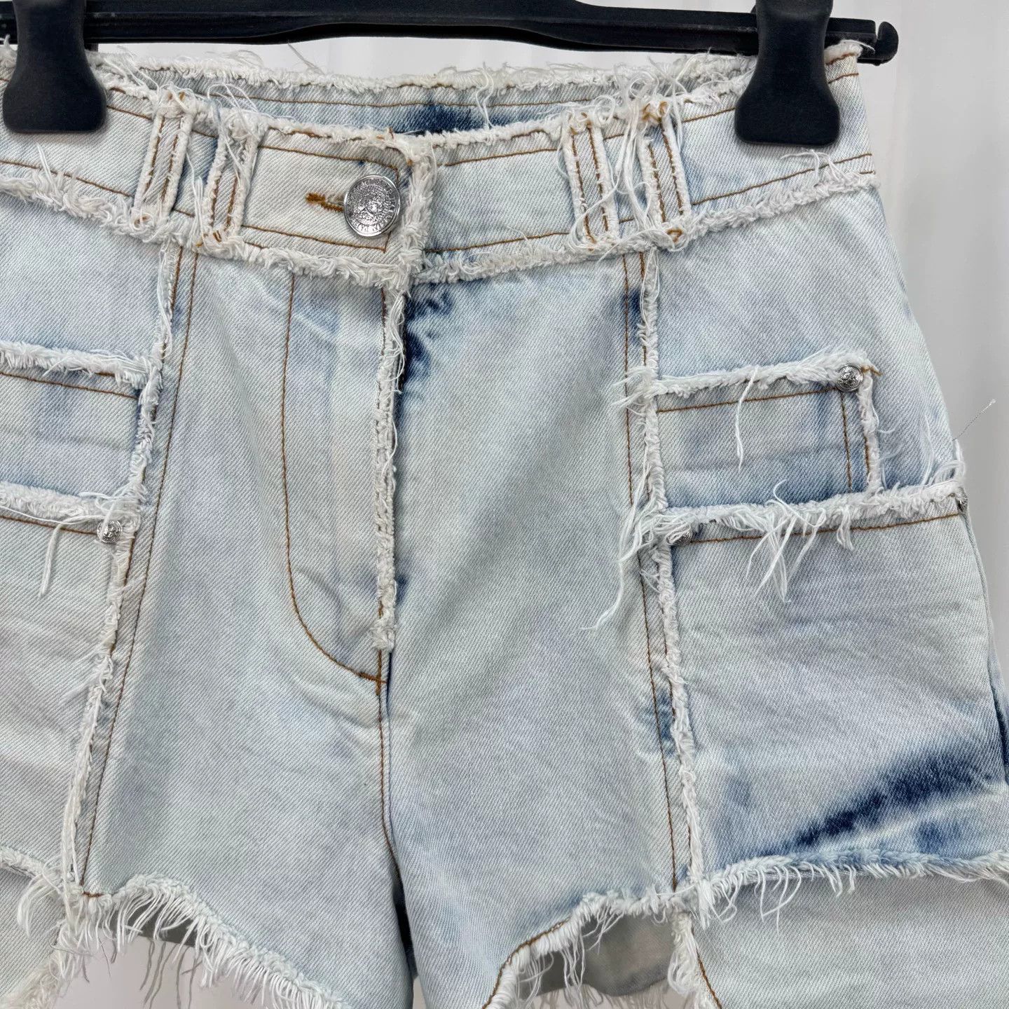 Balmain Balmain Washed Distressed Silver Buckle Denim Shorts Size 36" / US 14 / IT 50 - 3 Thumbnail
