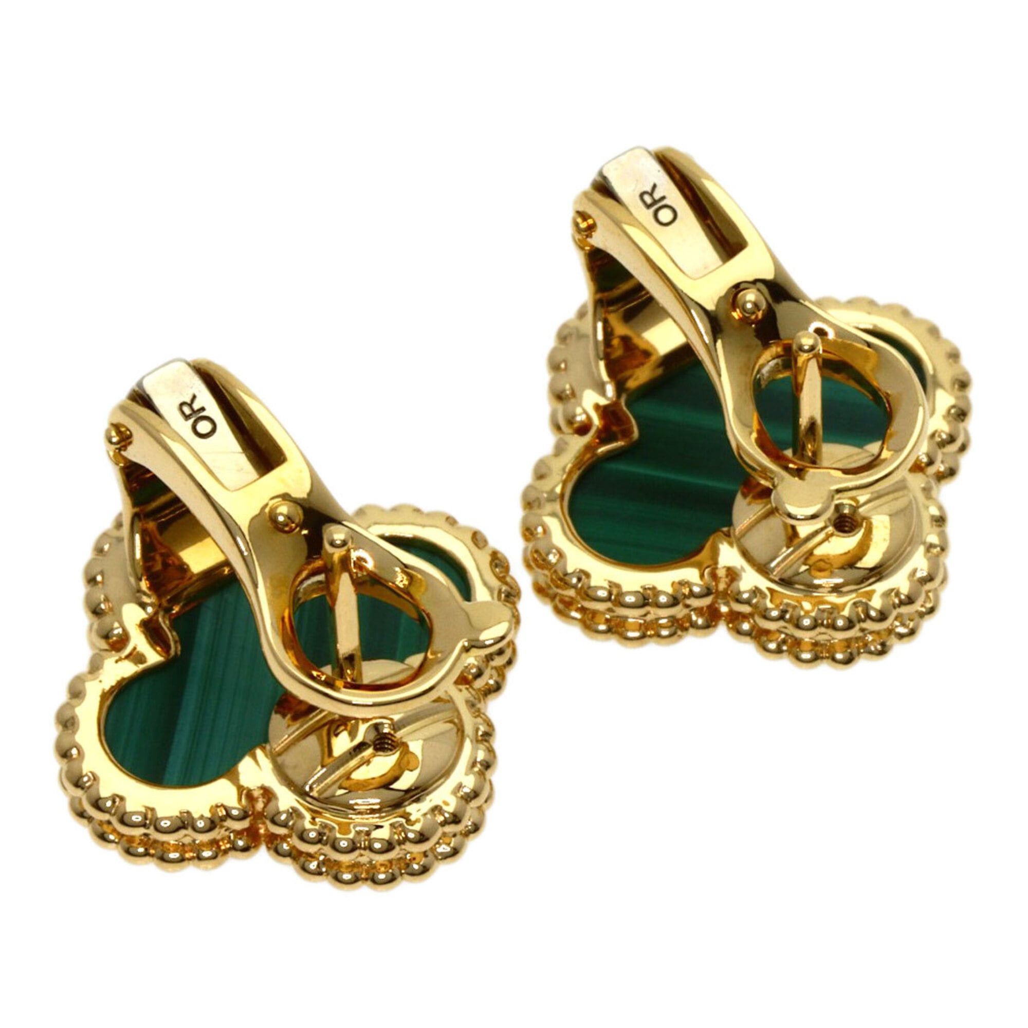 Van Cleef & Arpels Van Cleef & Arpels Vintage Alhambra Malachite Earrings, 18K Yellow Gold, Women's Size ONE SIZE - 2 Thumbnail