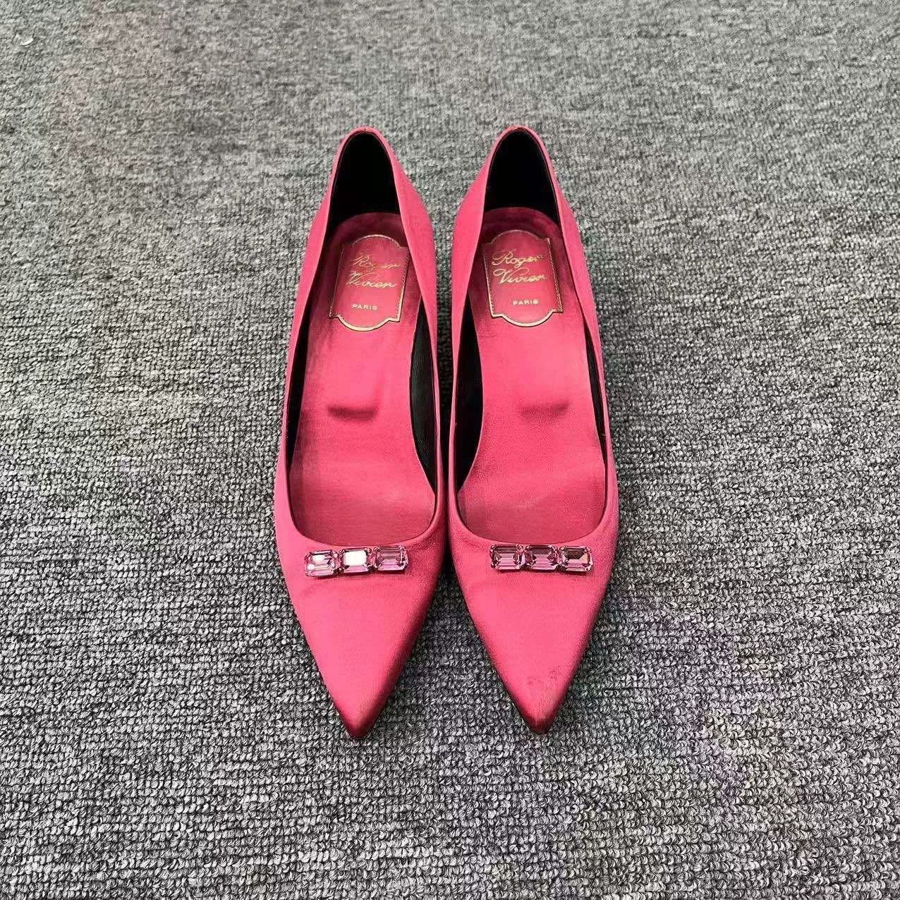 Roger Vivier Roger Vivier RV Pink Silk Satin Rhinestone Heels Size US 6.5 / IT 36.5 - 2 Thumbnail