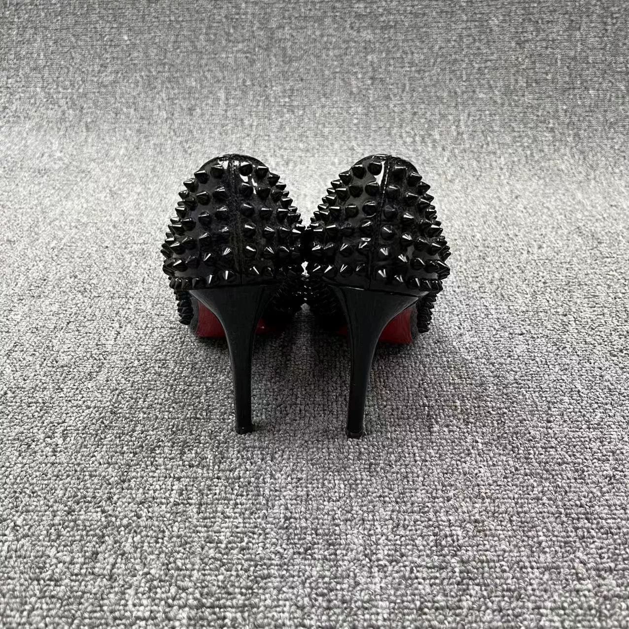 Christian Louboutin Christian Louboutin Black Rivet Red Sole Heels Size US 5.5 / IT 35.5 - 4 Thumbnail