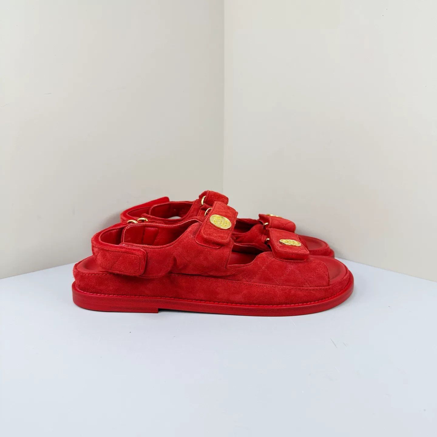 Chanel Chanel Red Coin Velcro Sandals Size US 7 / IT 37 - 4 Thumbnail