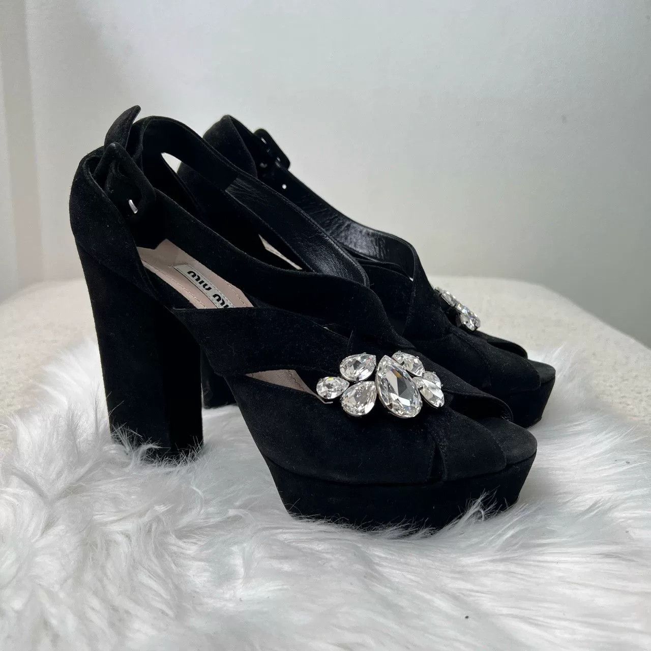 Miu Miu Miu Miu Crystal Suede High Heels Size US 7.5 / IT 37.5 - 4 Thumbnail