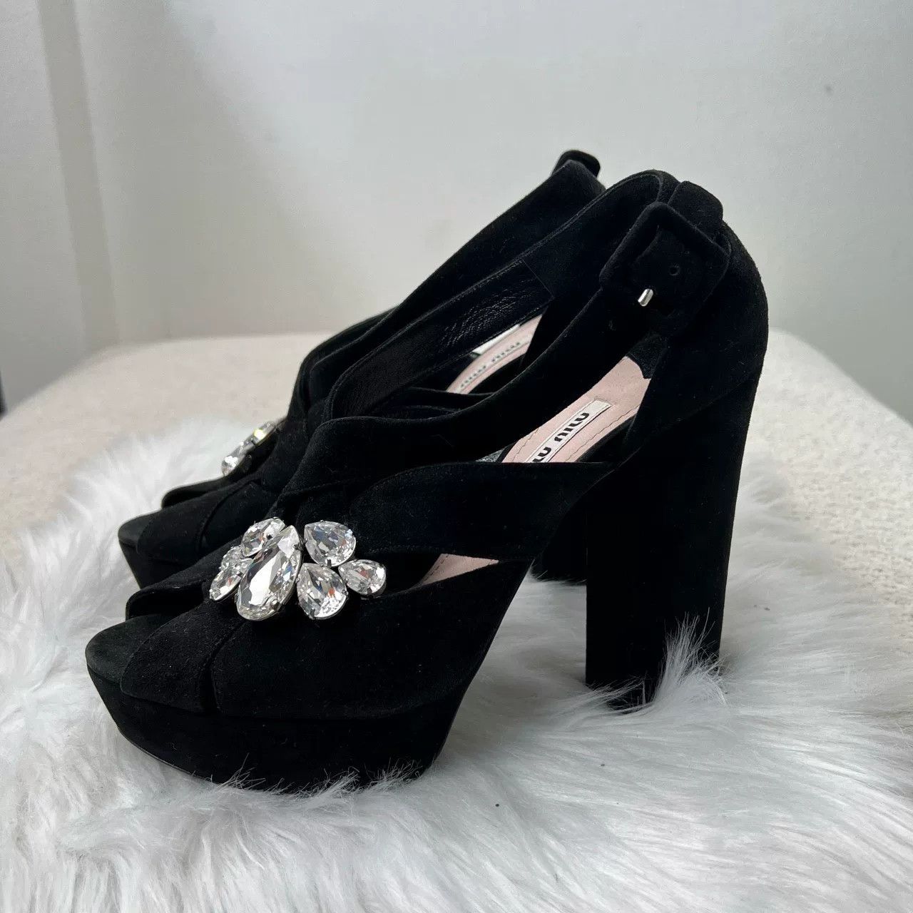 Miu Miu Miu Miu Crystal Suede High Heels Size US 7.5 / IT 37.5 - 2 Thumbnail