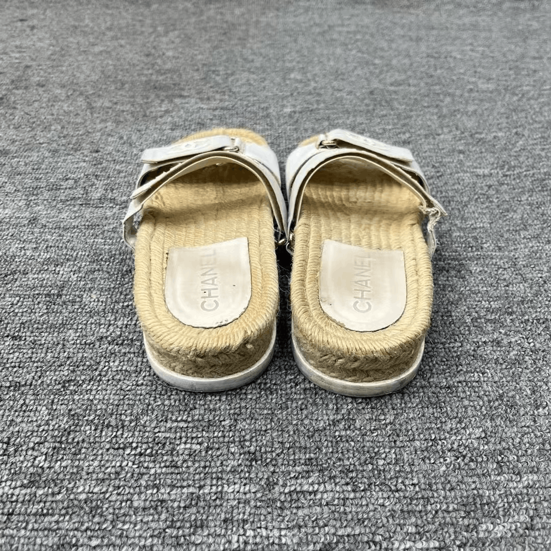 Chanel Chanel Double C Logo Velcro Straw Sandals Size US 5 / IT 35 - 4 Thumbnail
