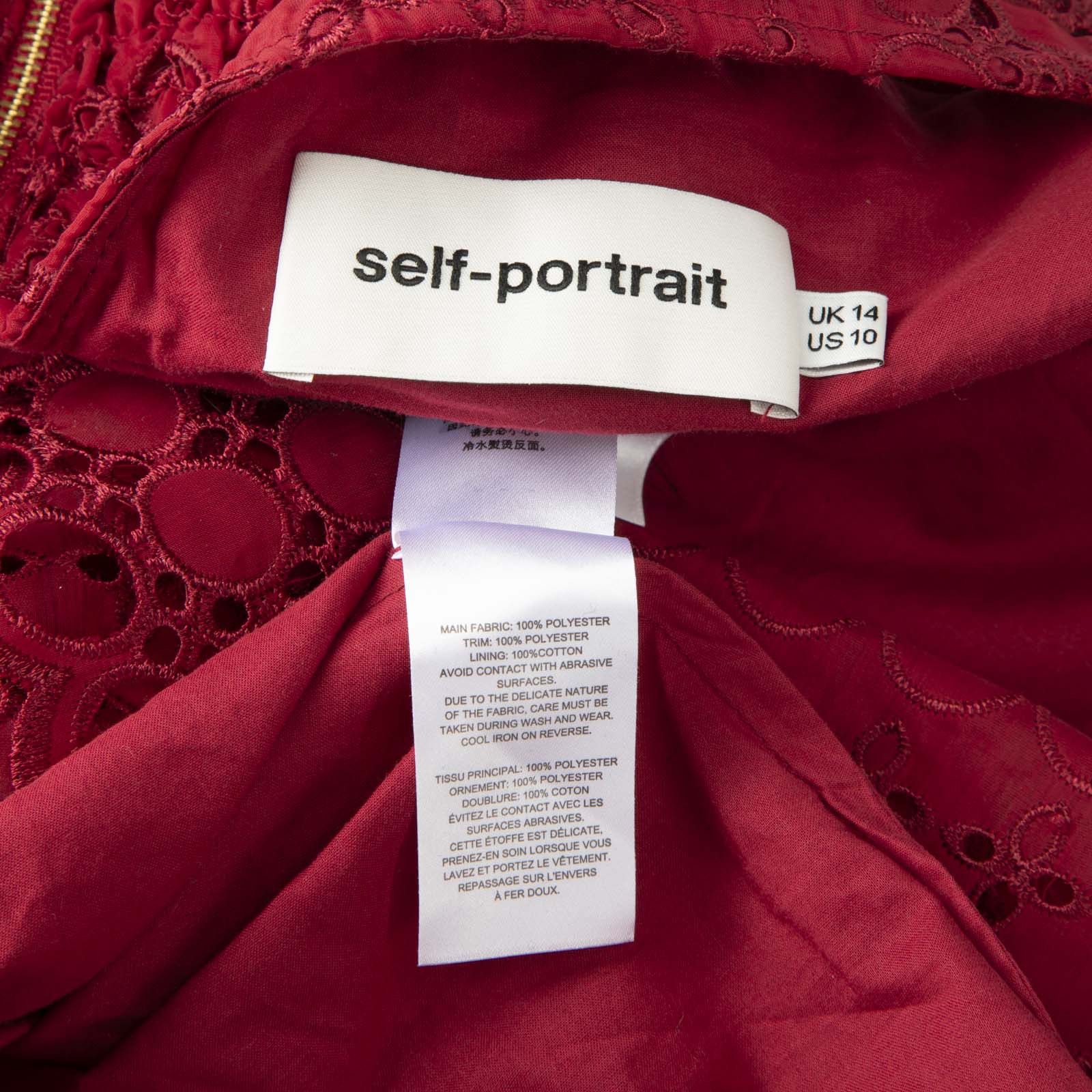 Self-Portrait Red Broderie Anglaise Cold Shoulder Dress Size L / US 10 / IT 46 - 5 Thumbnail