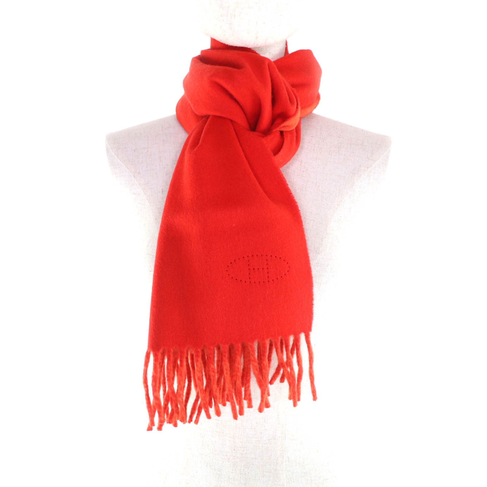 Hermes Hermes Hermes H-logo Perforated Fringe Cashmere Scarf Textile Scarf DUTY FREE for USA Size ONE SIZE - 4 Thumbnail