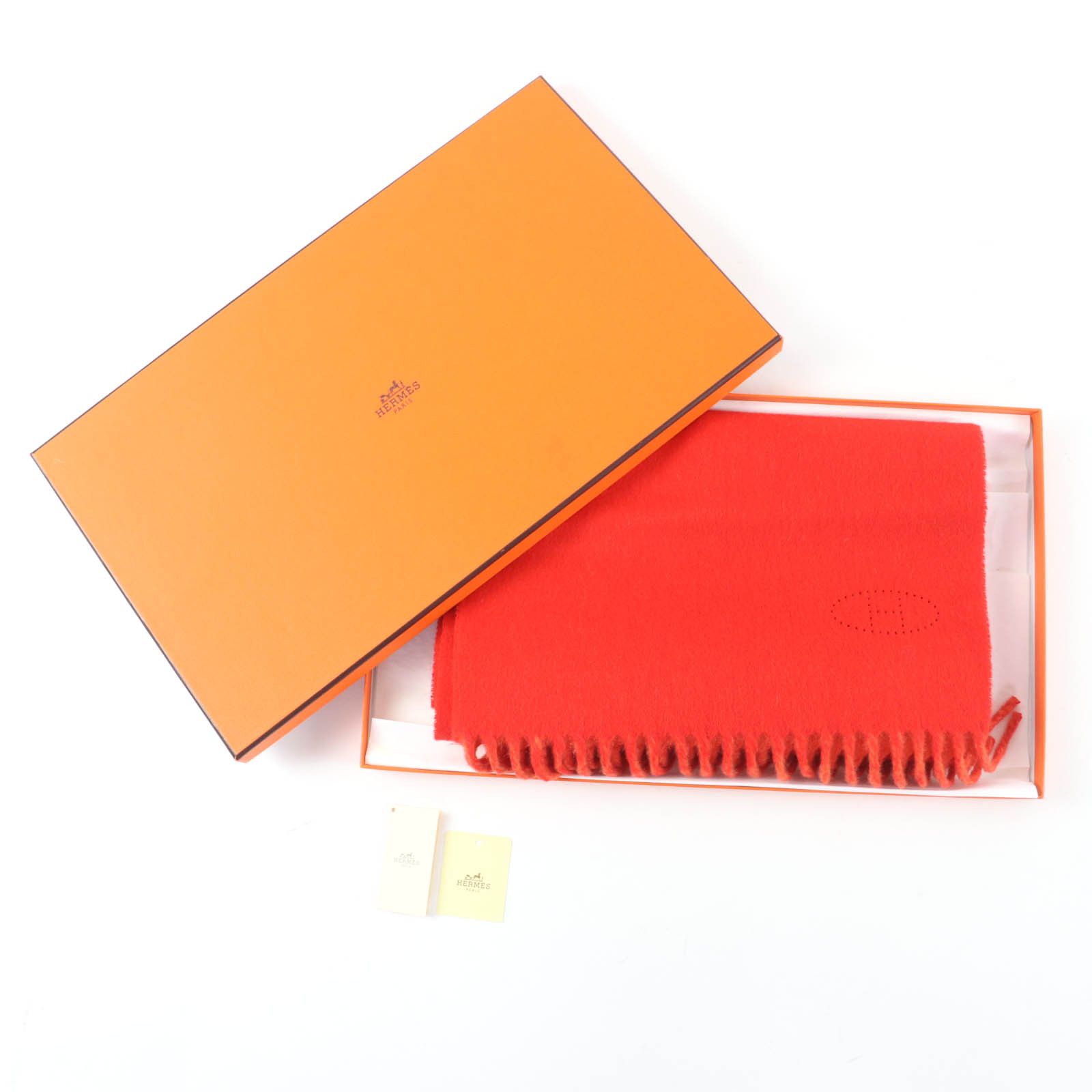 Hermes Hermes Hermes H-logo Perforated Fringe Cashmere Scarf Textile Scarf DUTY FREE for USA Size ONE SIZE - 2 Thumbnail