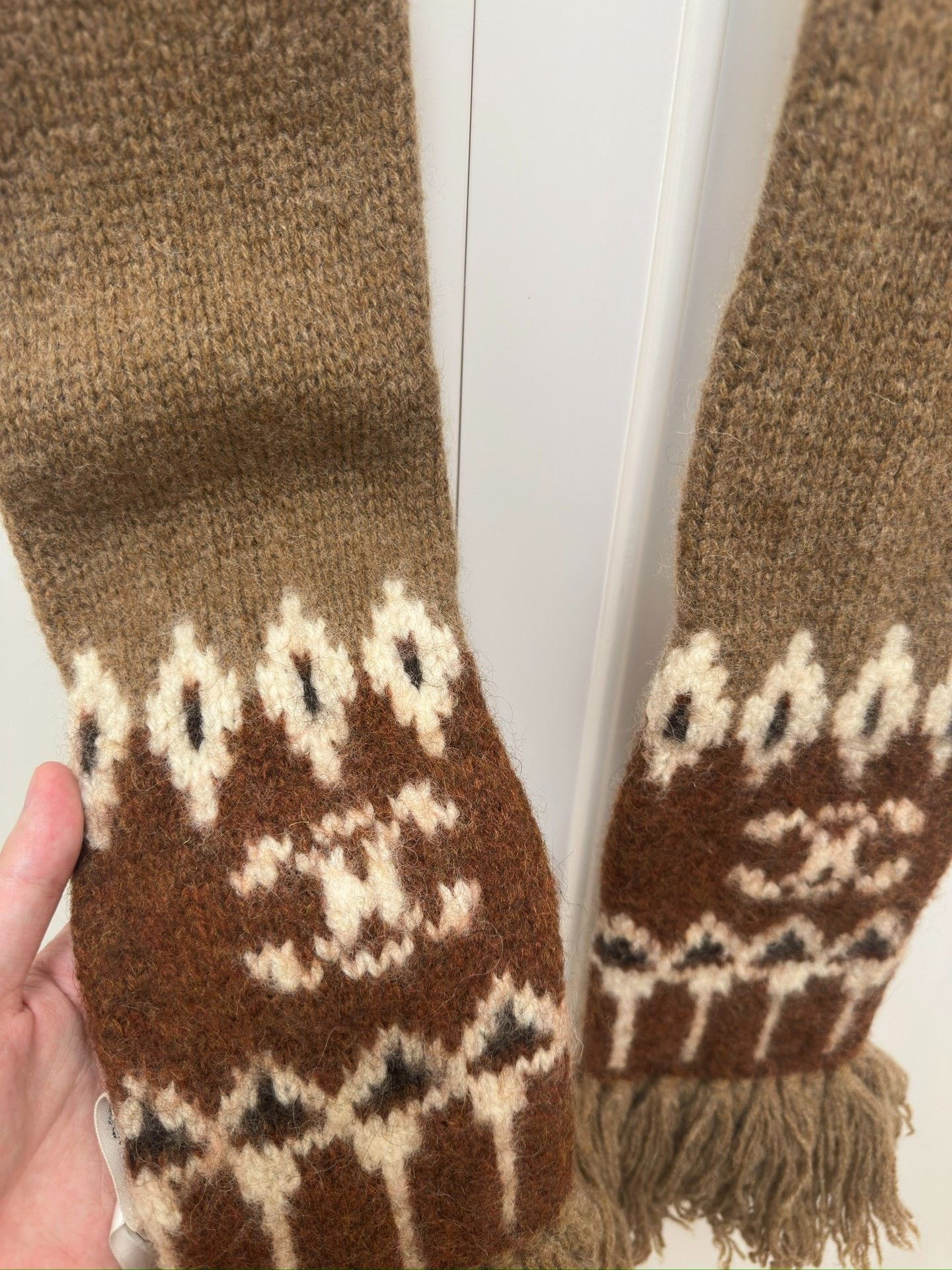 Celine CELINE Brown Fair Isle Wool Fringe Scarf Size ONE SIZE - 3 Thumbnail