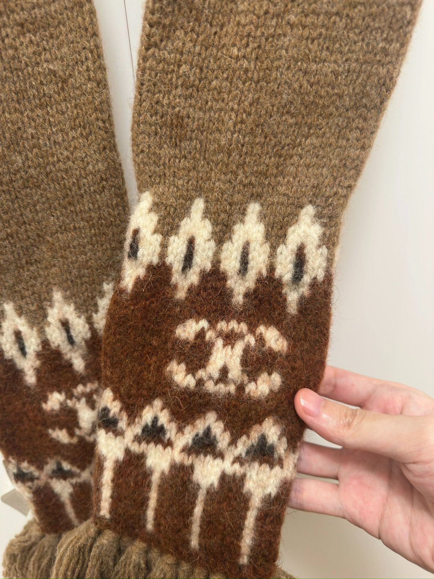 Celine CELINE Brown Fair Isle Wool Fringe Scarf Size ONE SIZE - 2 Thumbnail