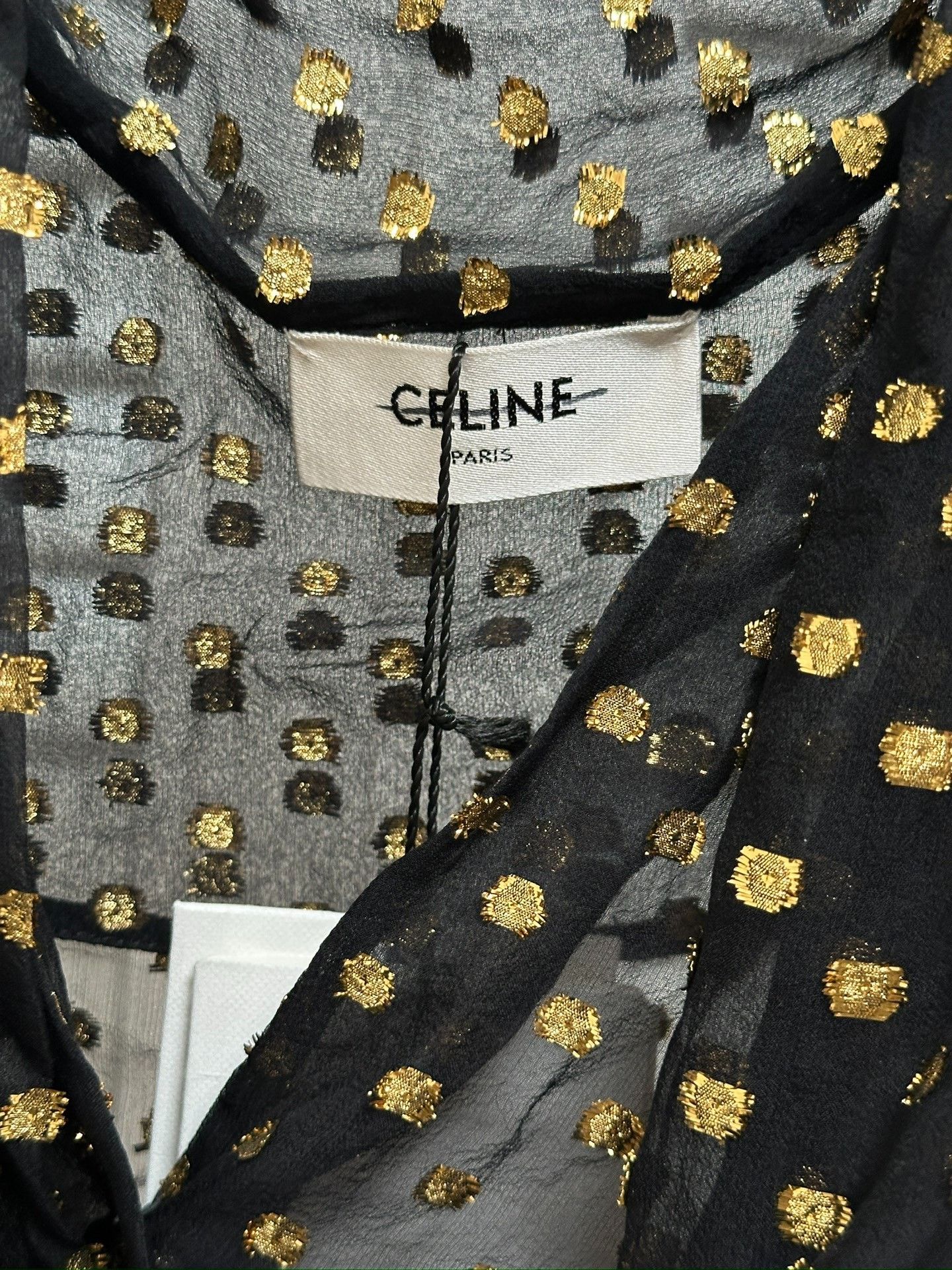Celine Celine Black Gold Polka Dot Silk Shirt Size XS / US 0-2 / IT 36-38 - 5 Thumbnail