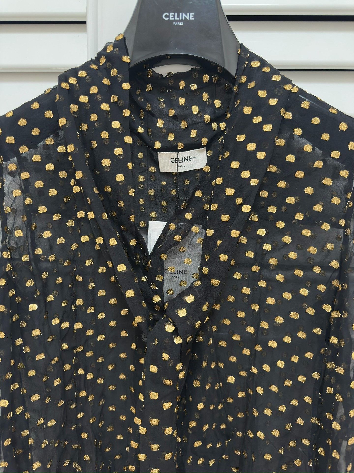 Celine Celine Black Gold Polka Dot Silk Shirt Size XS / US 0-2 / IT 36-38 - 2 Thumbnail